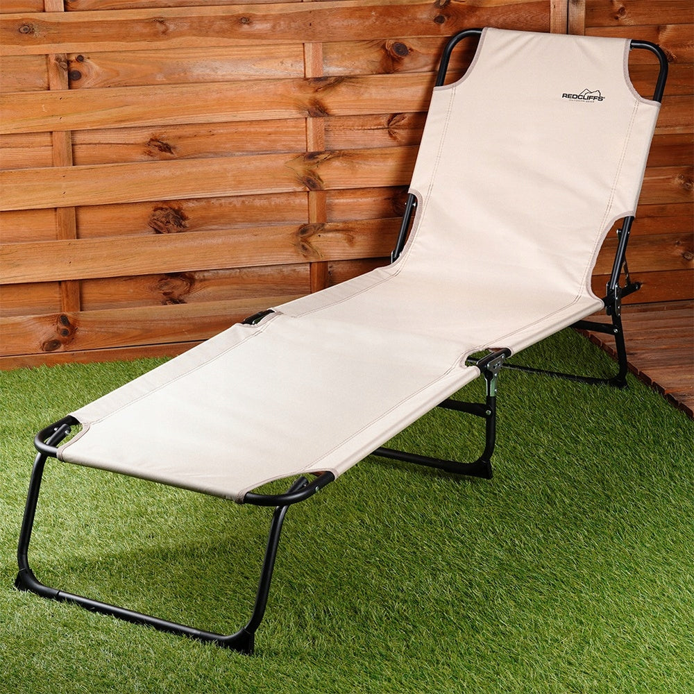 Couch GARDEN SUN LOUNGER Beach Folding Adjustable Field Travel Bed Color beige