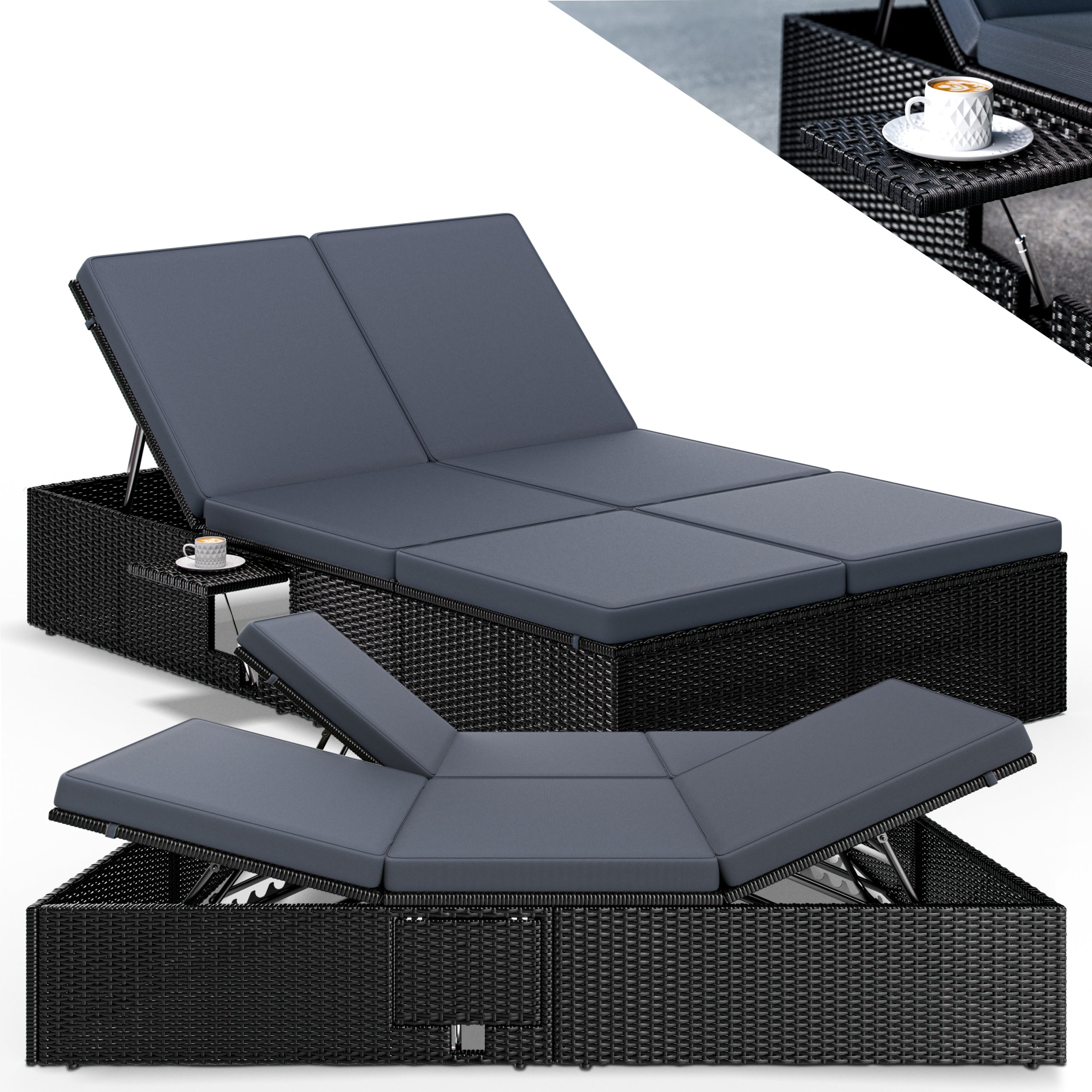Couch rattan black Casaria pillows anthracite