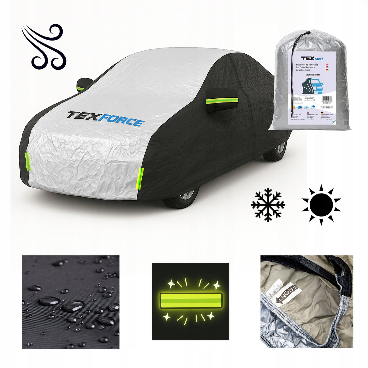 Cover for hatchback car 430x180x120 cm TEXFORCE, UV protection