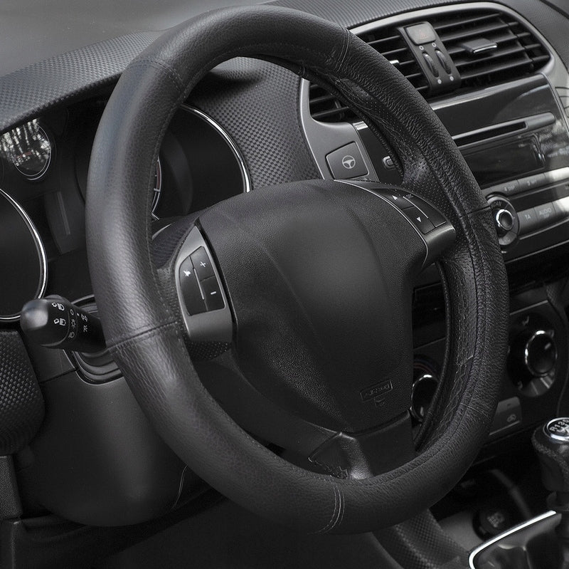 Cover leather cover for steering wheel 37-39 cm black genuine leather