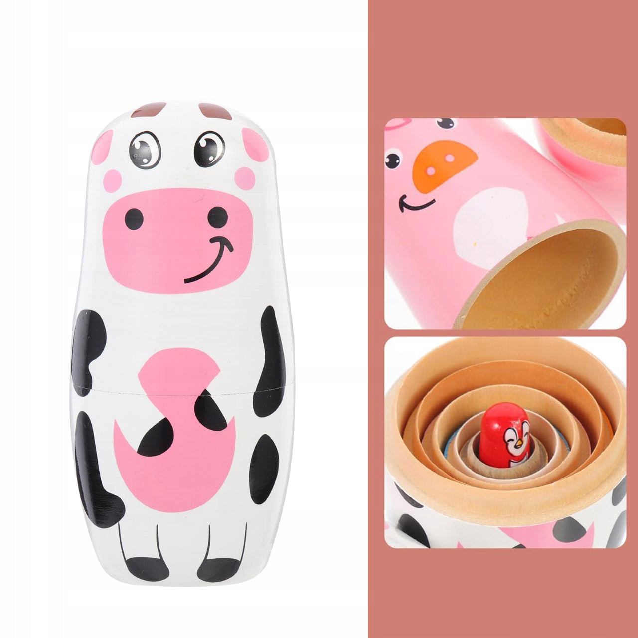 Cow Matryoshka Lalka Child 6pcs MATRYOSHKA WOODEN animal figure Manufacturer code Krowa Matrioszka Lalka Dziecko 6szt