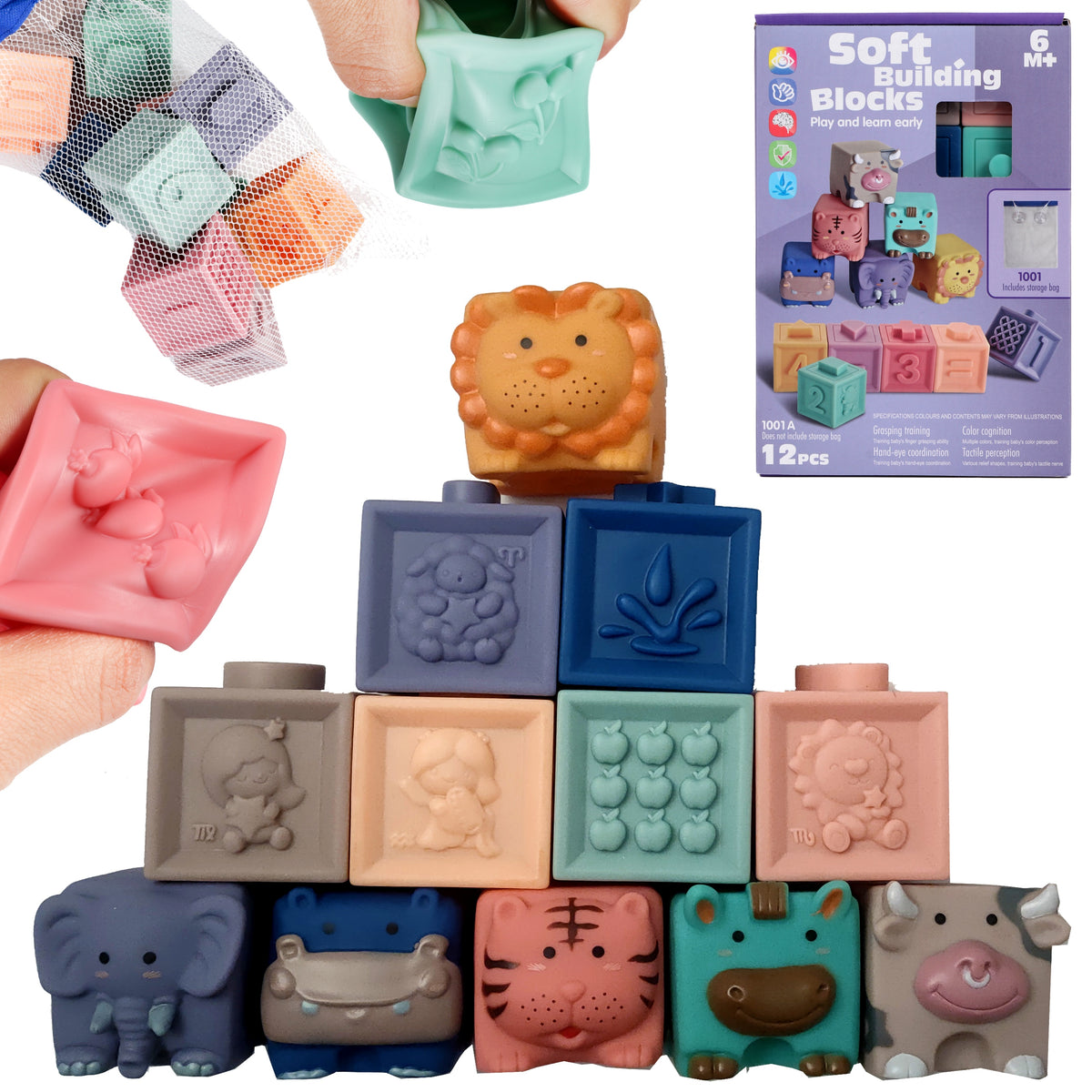 Creative set of sensory blocks animals, fruits, numbers - 12pcs.