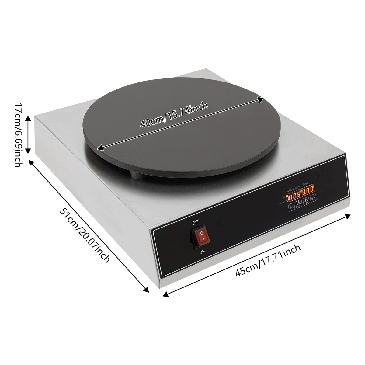 Crepe Maker 2800W 40CM Digital Timer 32-570°F Stainless Steel Packaging status original