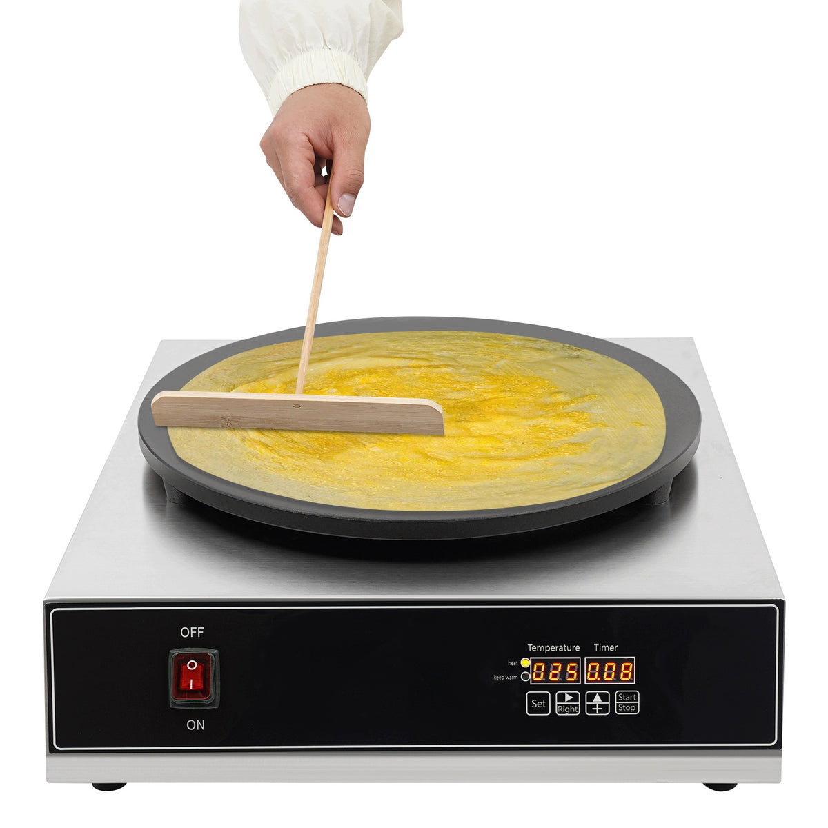 Crepe Maker 2800W 40CM Digital Timer 32-570°F Stainless Steel