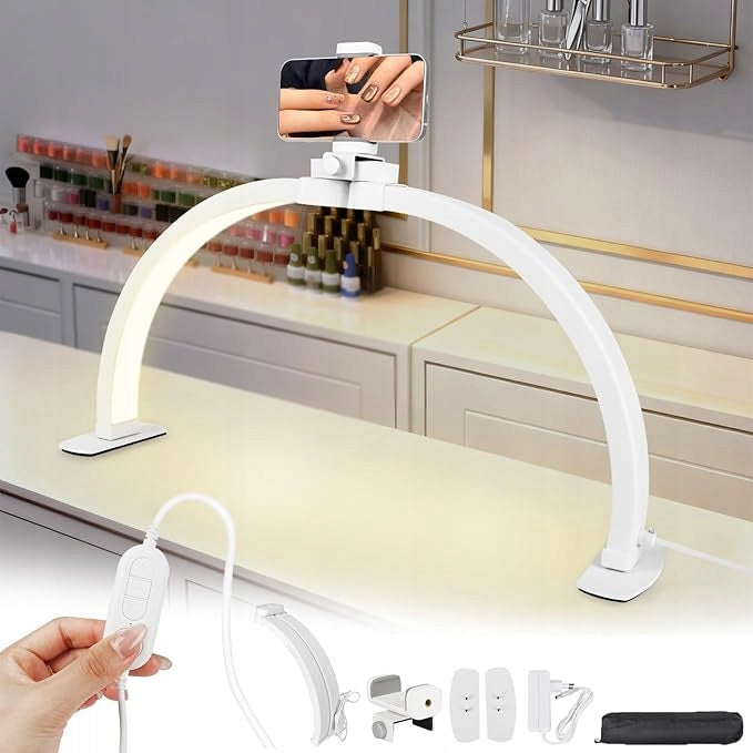 Crescent Manicure Lamp with Phone Holder 3 Modes Dimmable