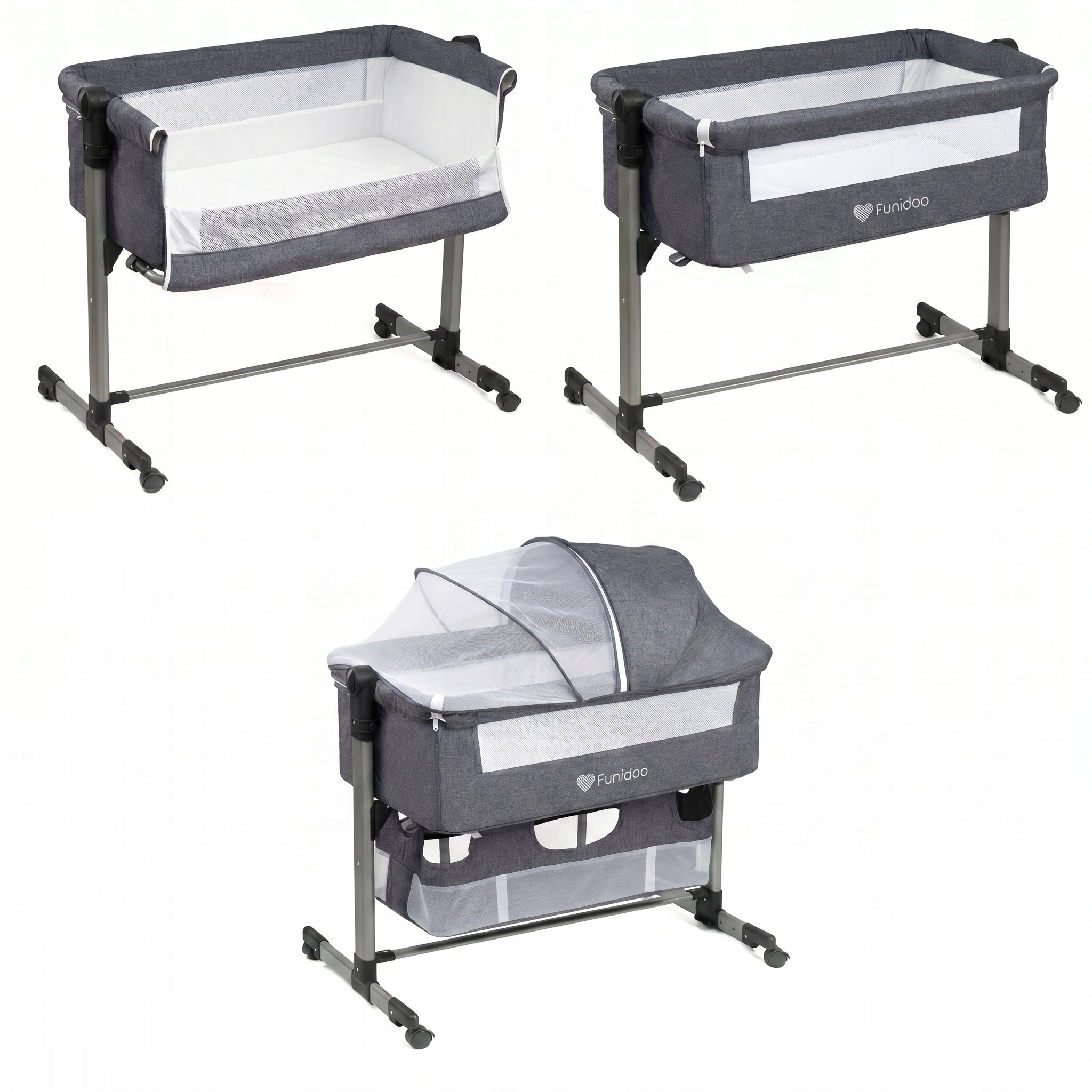 Crib with cradle function- FUNIDOO SNUG HUG- mattress, basket Packaging status original