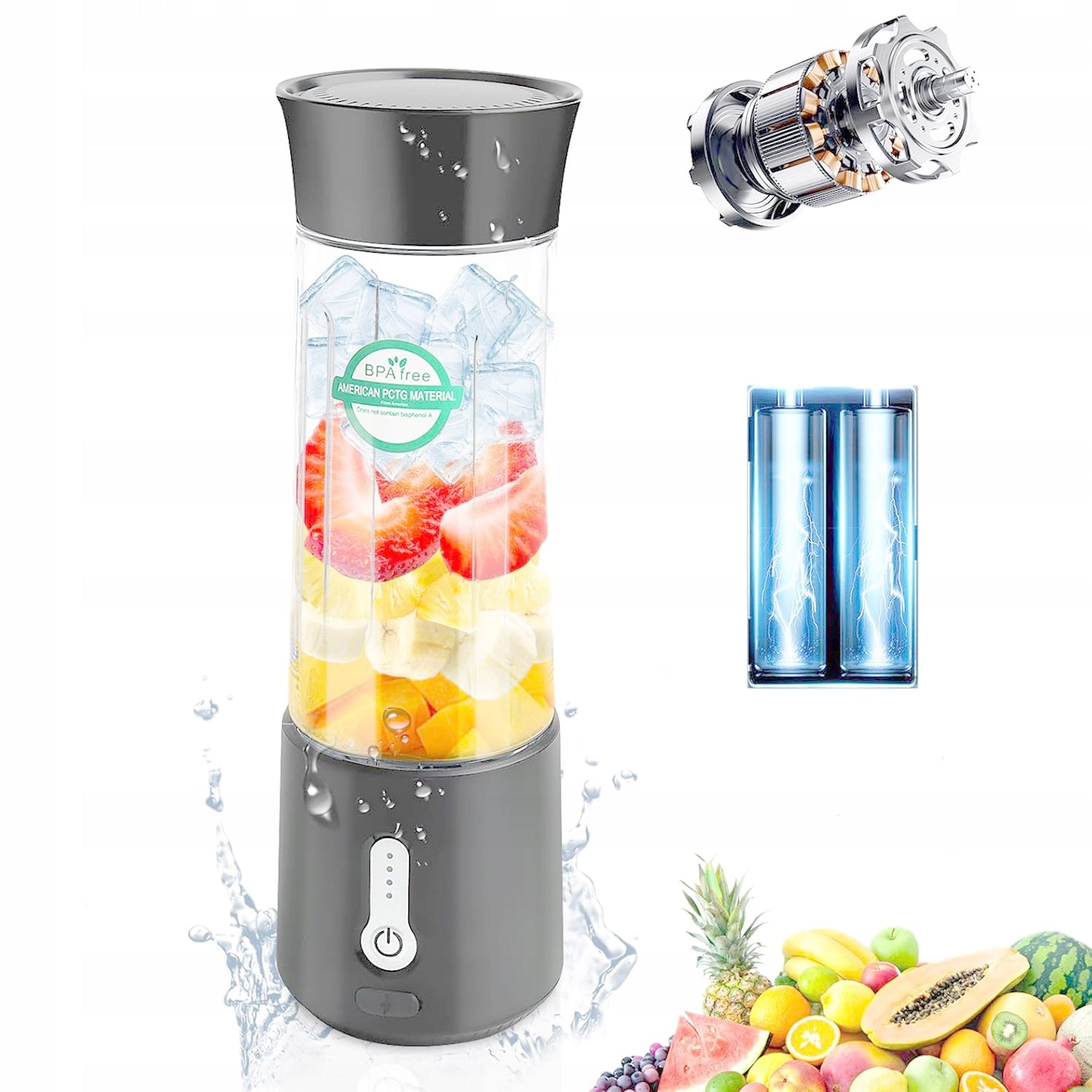 Cup Blender For Juice 6 Point Stainless Steel Blades Portable 500 ml GRAY