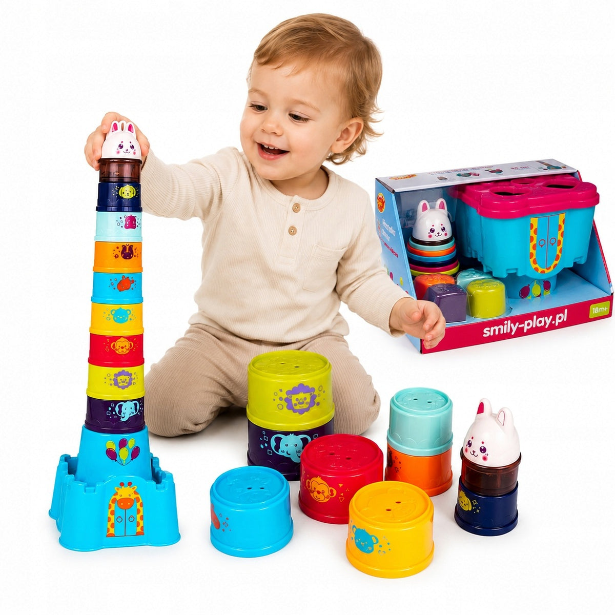 Cup Tower Pyramid Bunny Educational Puzzle Sorter Shapes