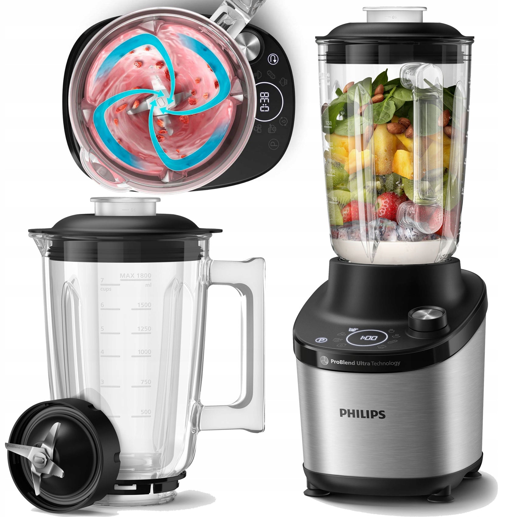 Cup blender PHILIPS ProBlend HR3760/00 1500W 1,8L glass