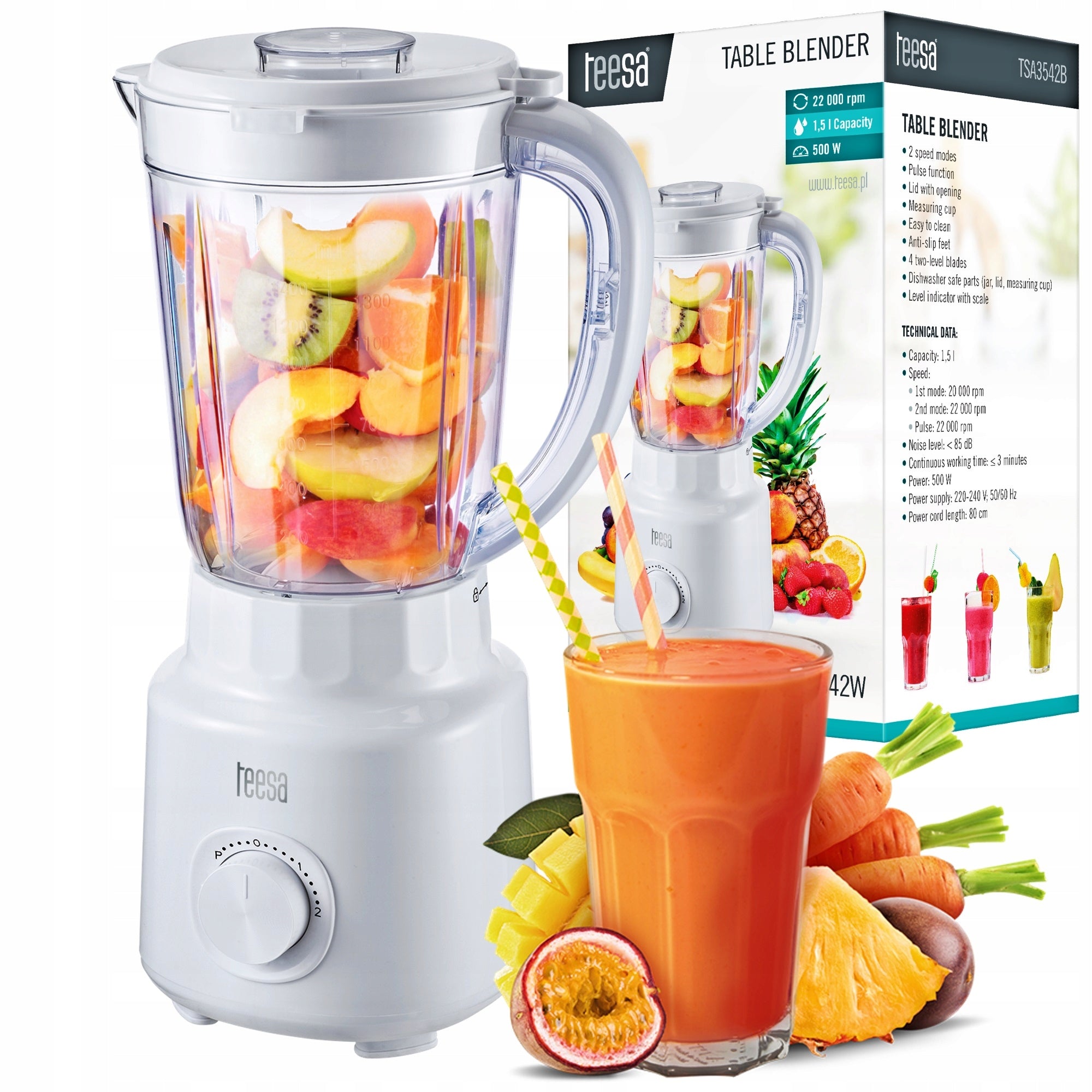 Cup blender TEESA TSA3542W 500 W white