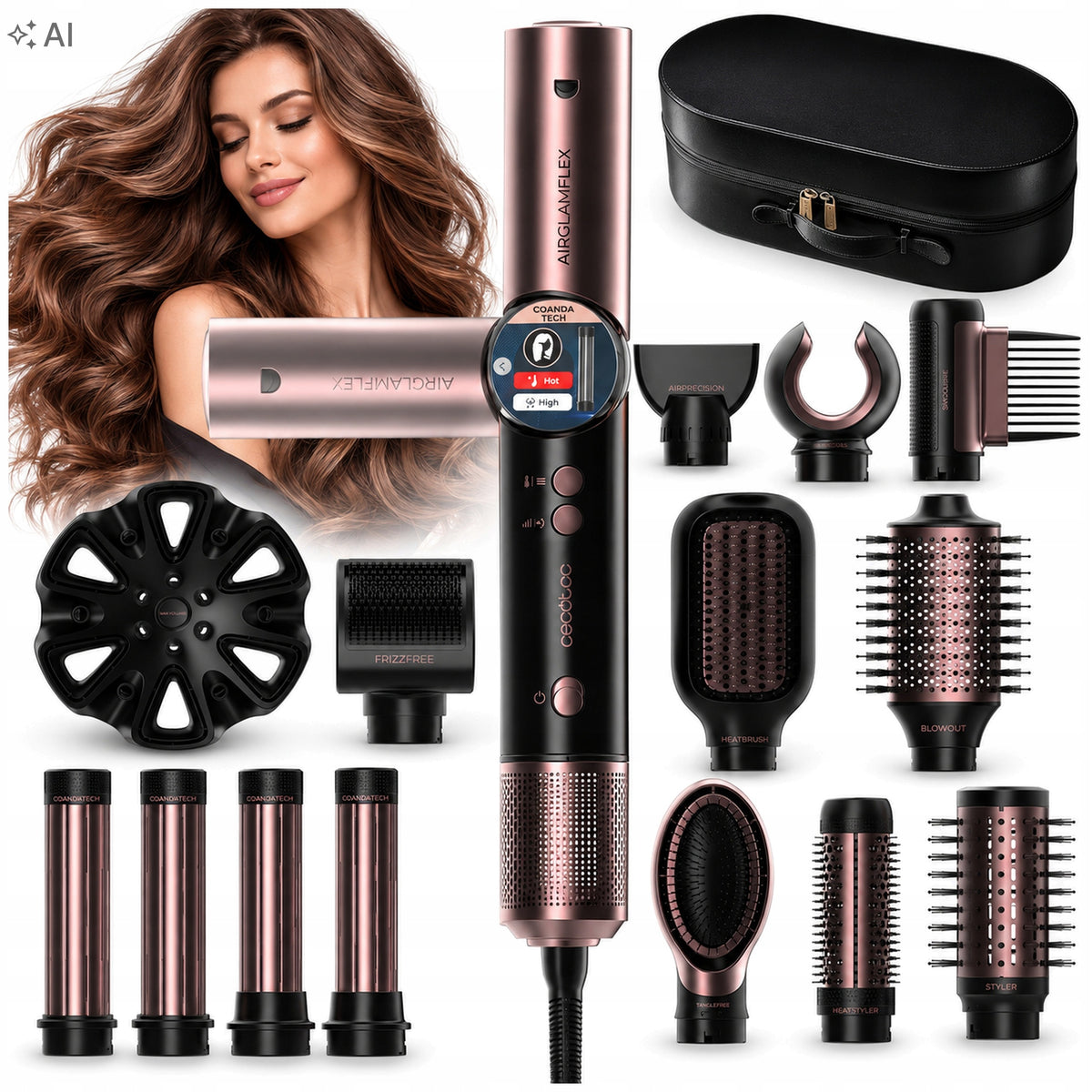 Curler-Dryer CECOTEC AirGlam Flex Black 14 Heads 110000 rpm 14in1