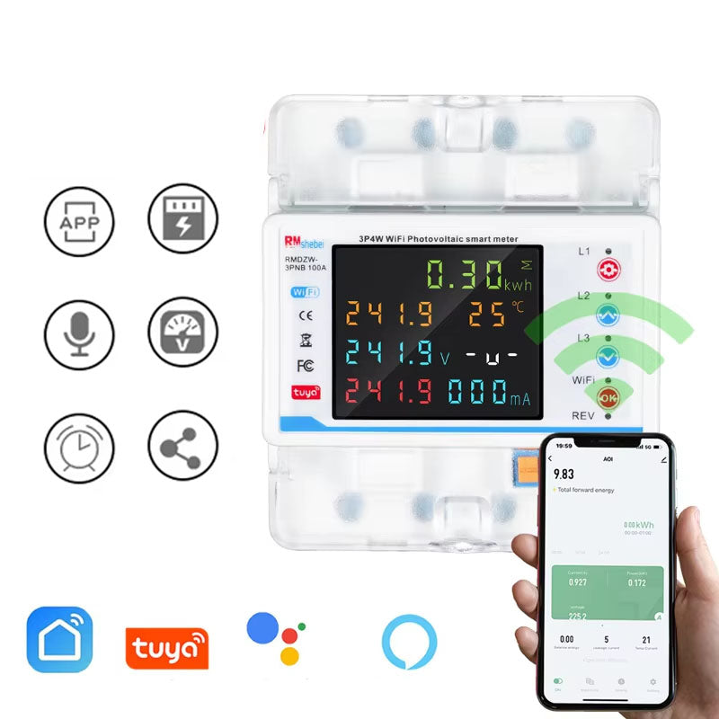 Current Meter 3 Phase Energy Consumption Meter For Rail DIN TUYA WiFi 100A Manufacturer code WY-057