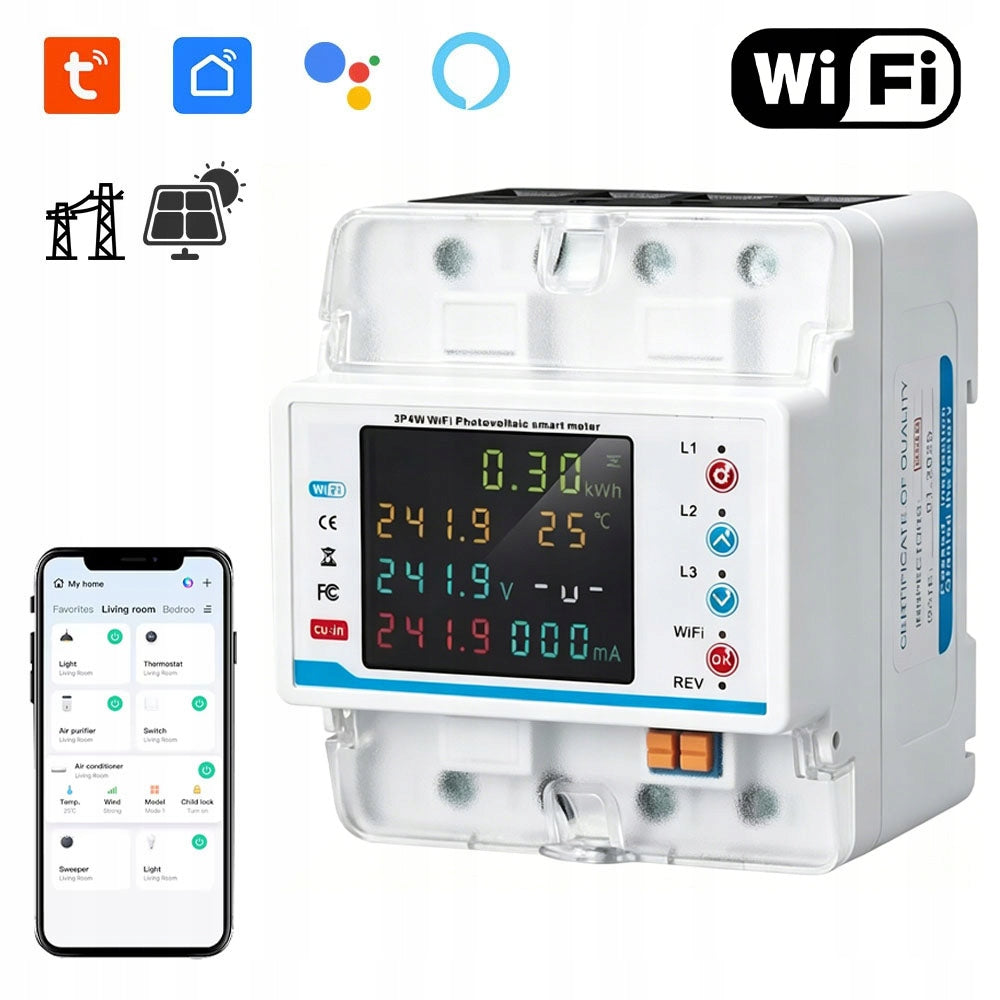 Current Meter 3 Phase Energy Consumption Meter For Rail DIN TUYA WiFi 100A