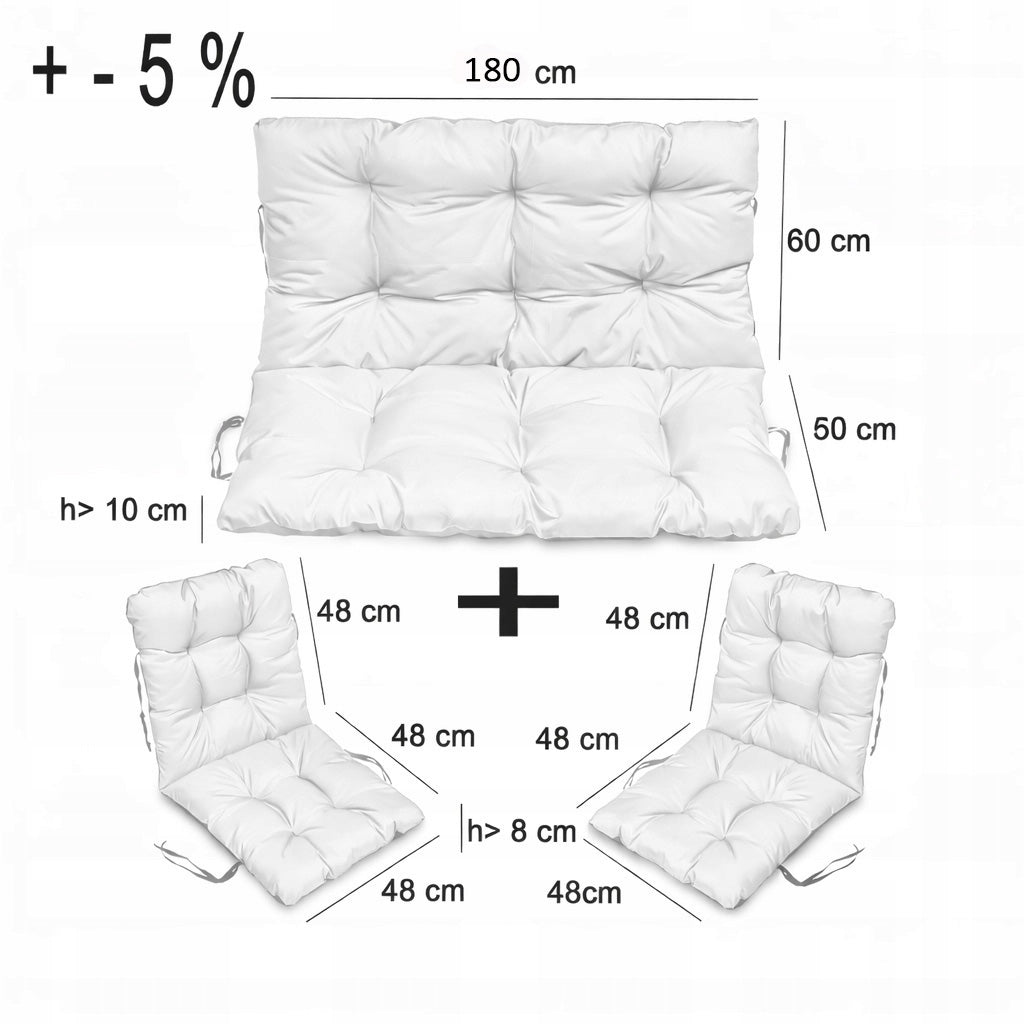 Cushions WATERPROOF for furniture RATTAN soft 180x60x50 set 2+1 STEEL Packaging status original