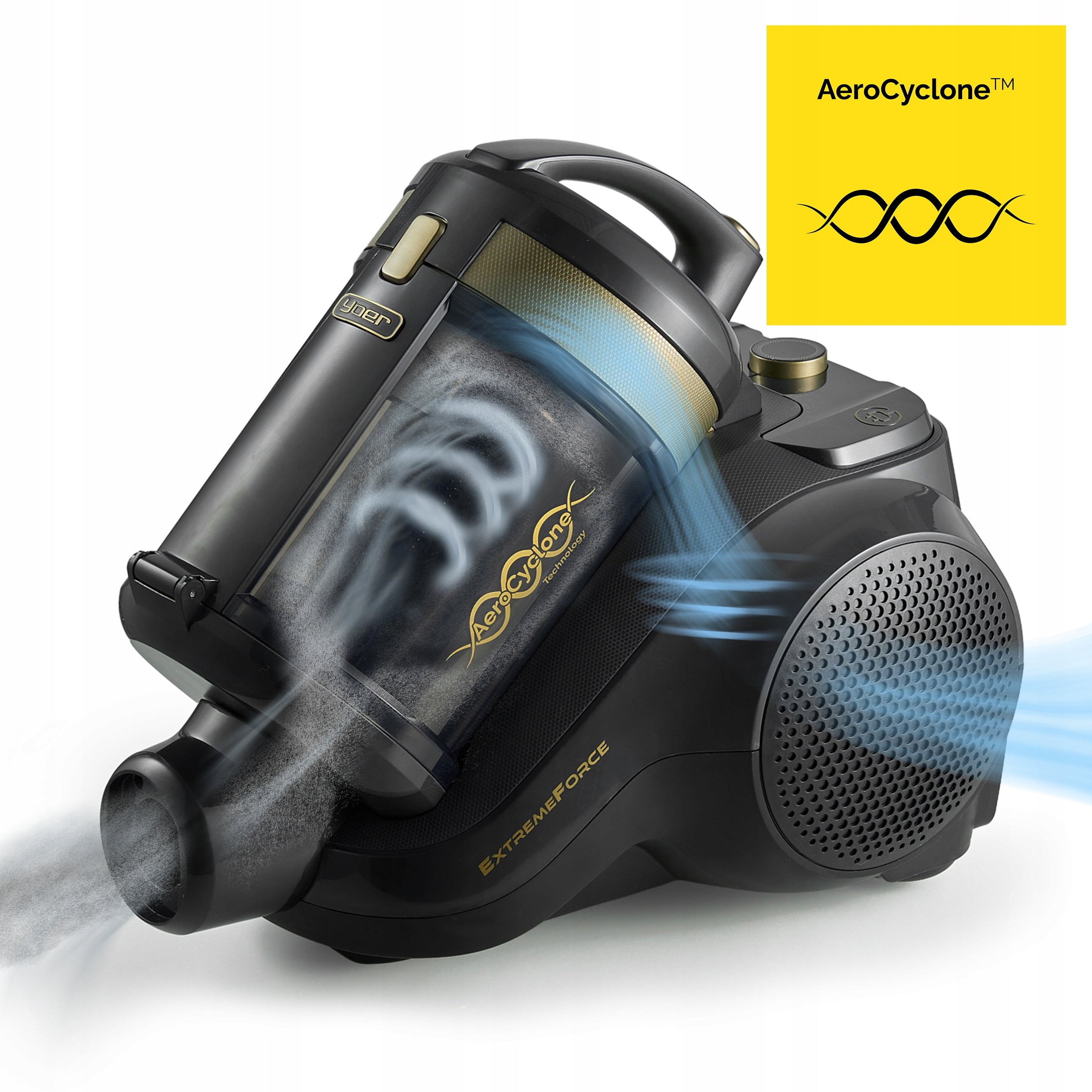 Cyclone bagless vacuum cleaner Yoer powerful 900W HEPA +Aromat 7 sockets PILOT Dominant color gray