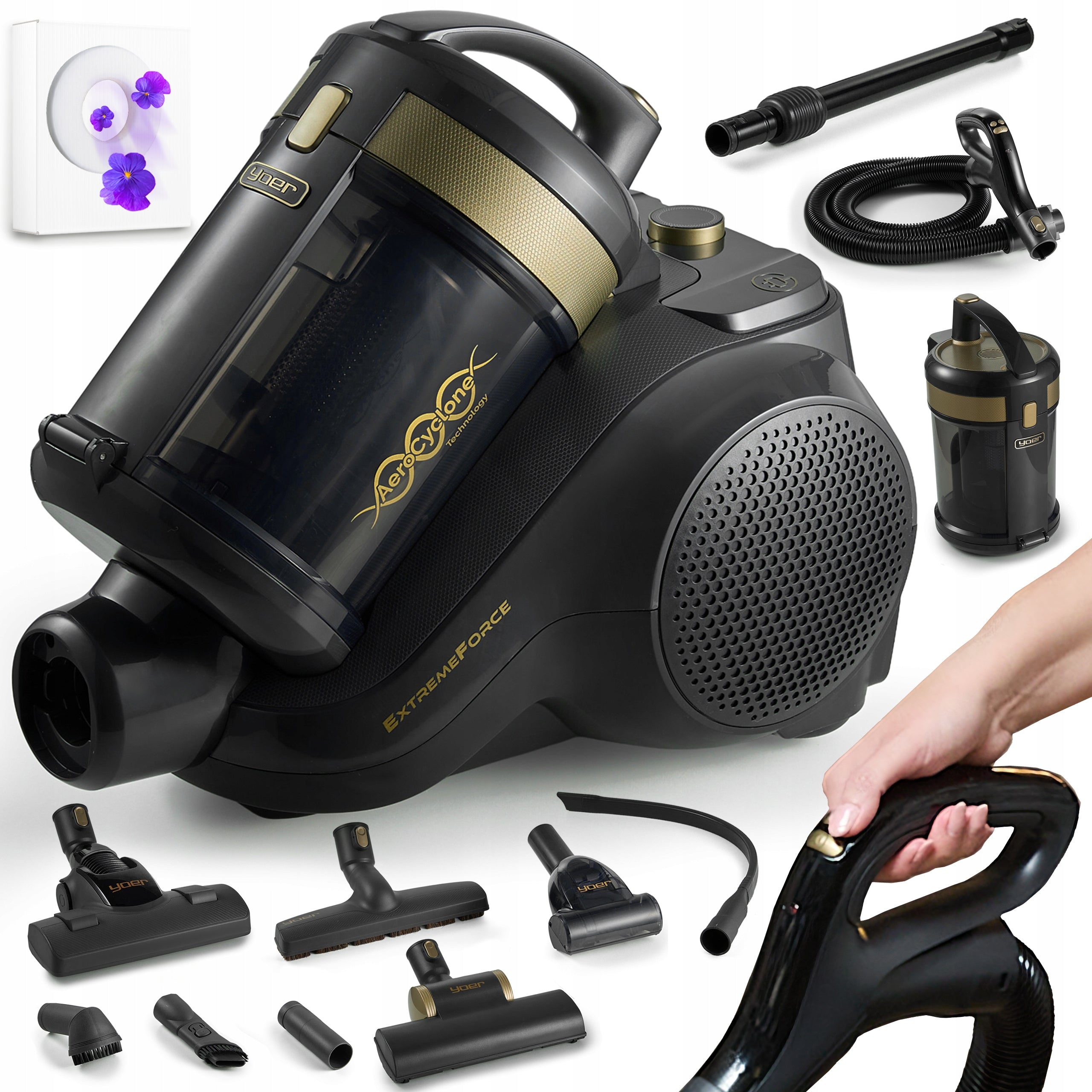Cyclone bagless vacuum cleaner Yoer powerful 900W HEPA +Aromat 7 sockets PILOT