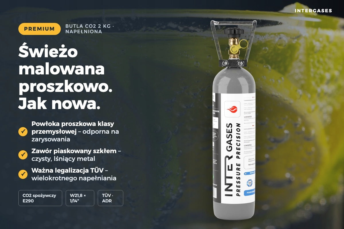 Cylinder CO2 2 kg Intergases filled, E290 food grade, W21,8, for aquarium Brand Intergases
