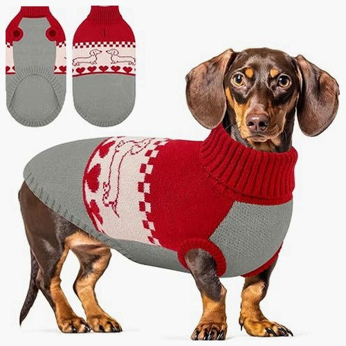 DACHSHUND DOG SWEATER KNIT PATTERN WINTER HEARTS for home gift