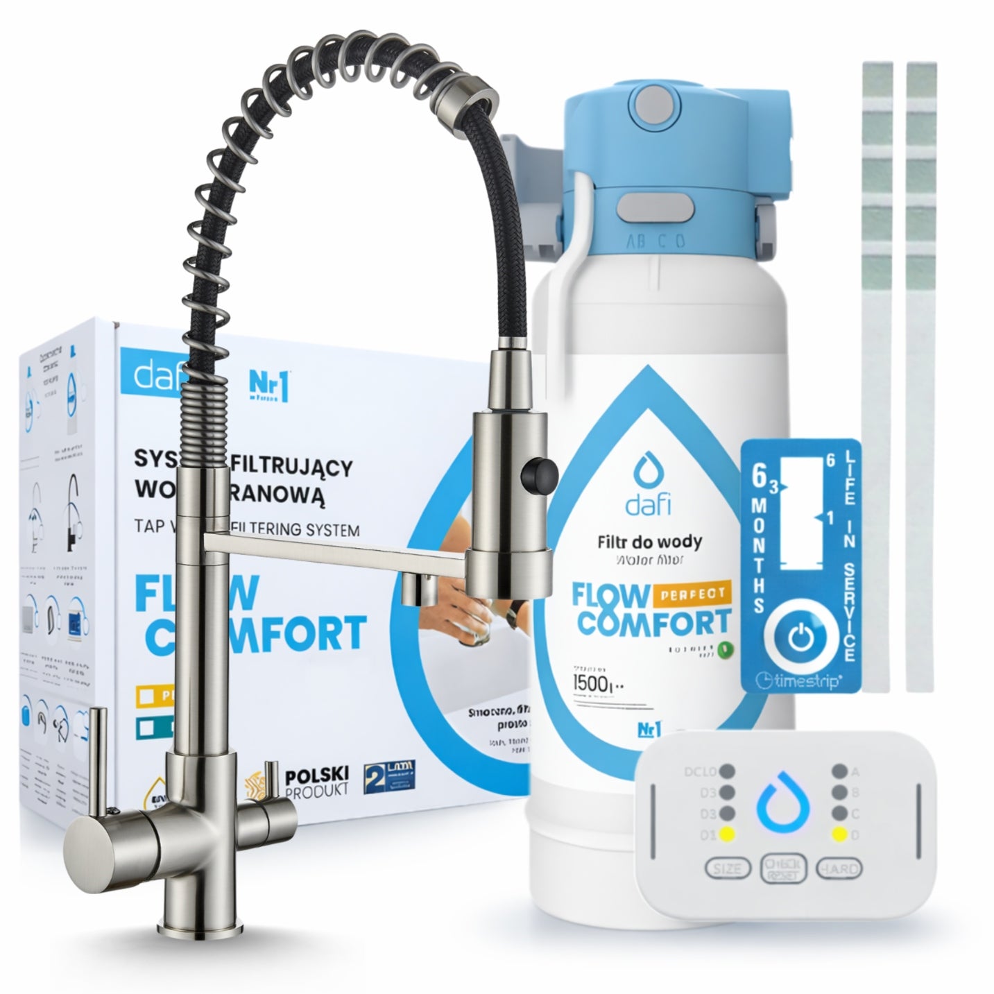 DAFI FLOW COMFORT D-1 SINK FILTER AND THREE-WAY STANDING KITCHEN FAUCET