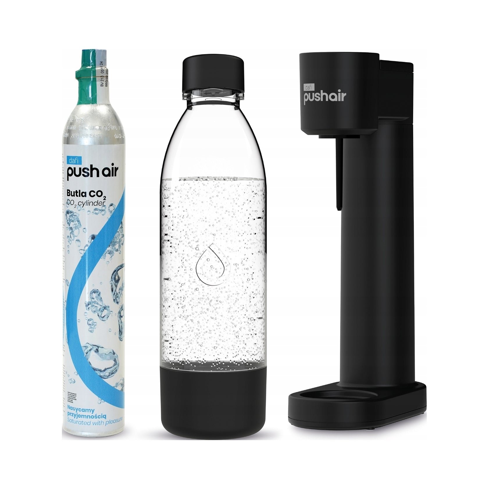 DAFI PUSHAIR water saturator siphon black + CO2 cartridge + bottle 0,7 soda Brand Dafi