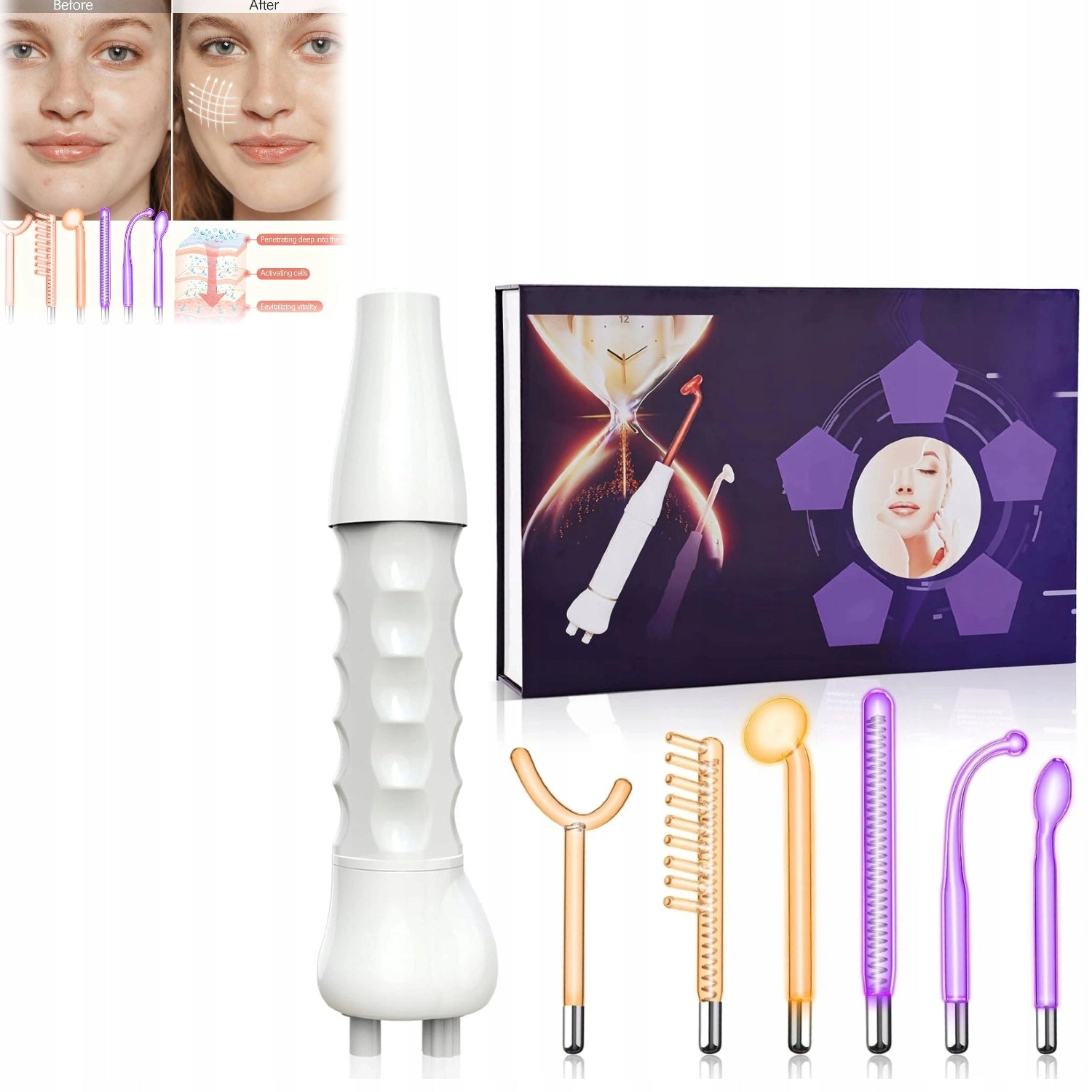 DARSONVAL FACIAL DEVICE ELECTROTHERAPY ACNE SET OF 6 PELOT NEO Packaging status original