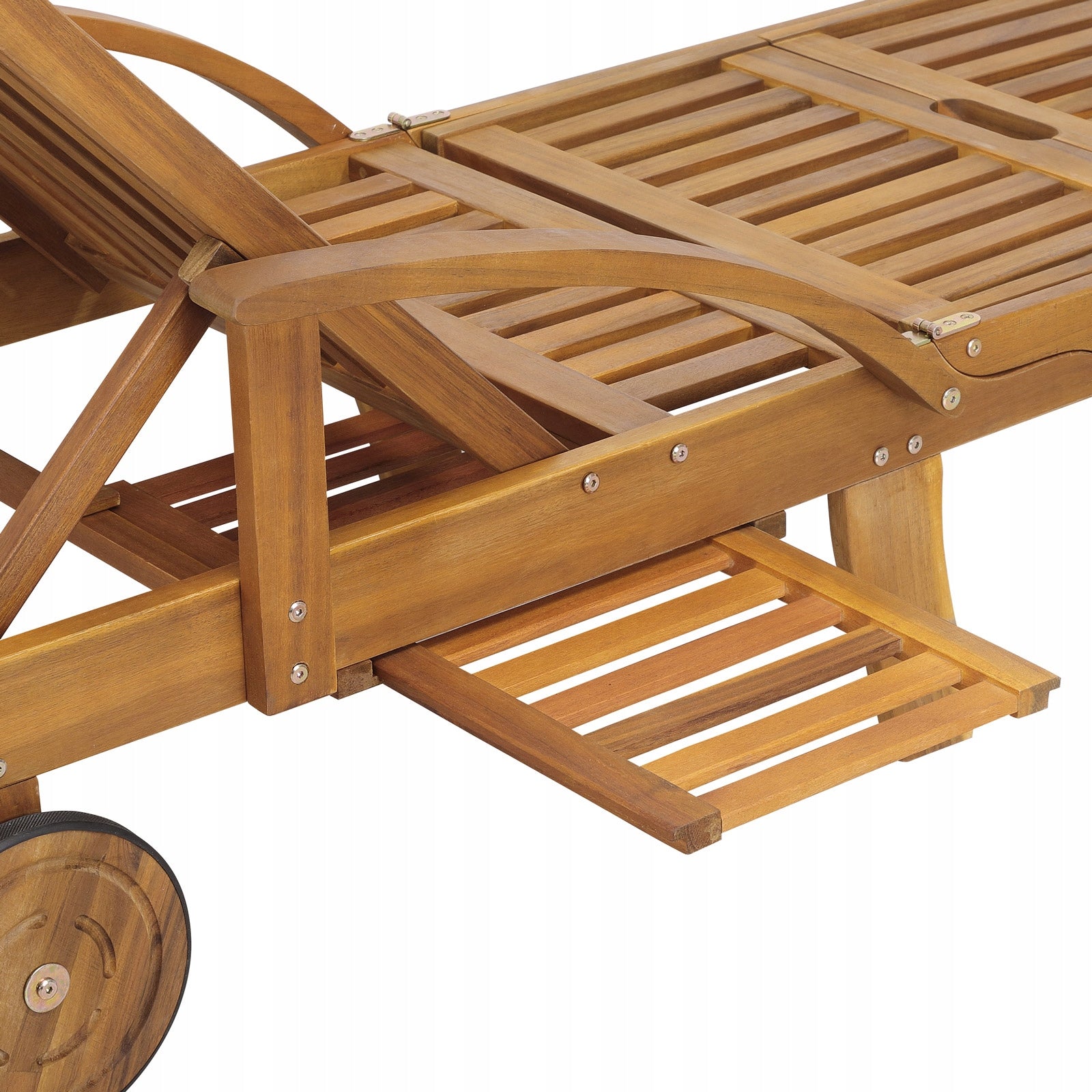 DECKCHAIR WOODEN GARDEN BALCONY TERRACE SOLID WITH DRINK HOLDERS COMFORT Color beige