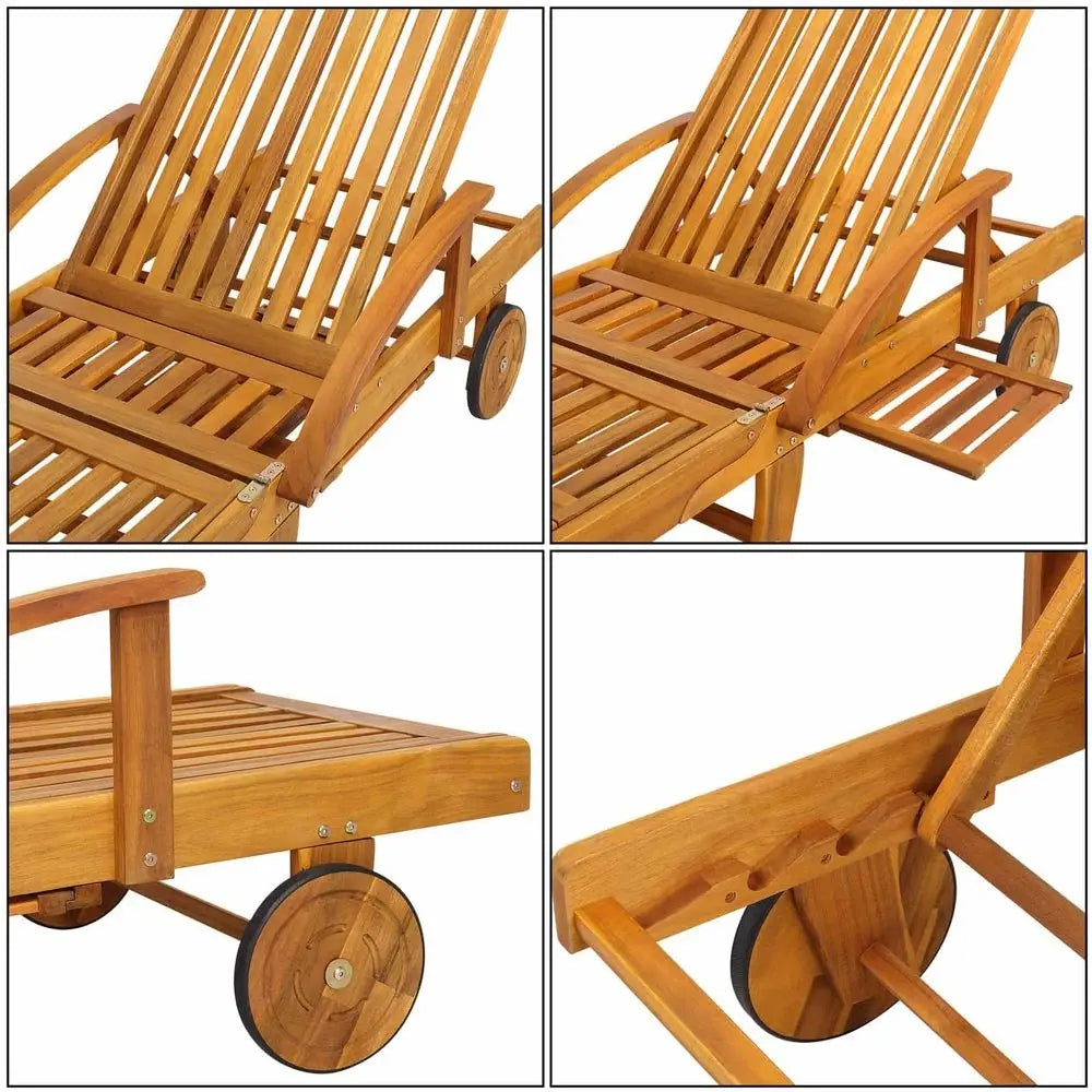 DECKCHAIR WOODEN GARDEN BALCONY TERRACE SOLID WITH DRINK HOLDERS COMFORT Kind sunbed