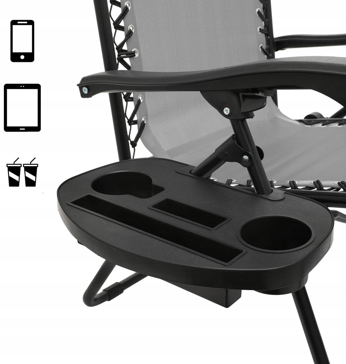 DECKCHAIR ZERO GRAVITY Folding Grey + SHELF Adjustable Comfort XXL Brand MatMay