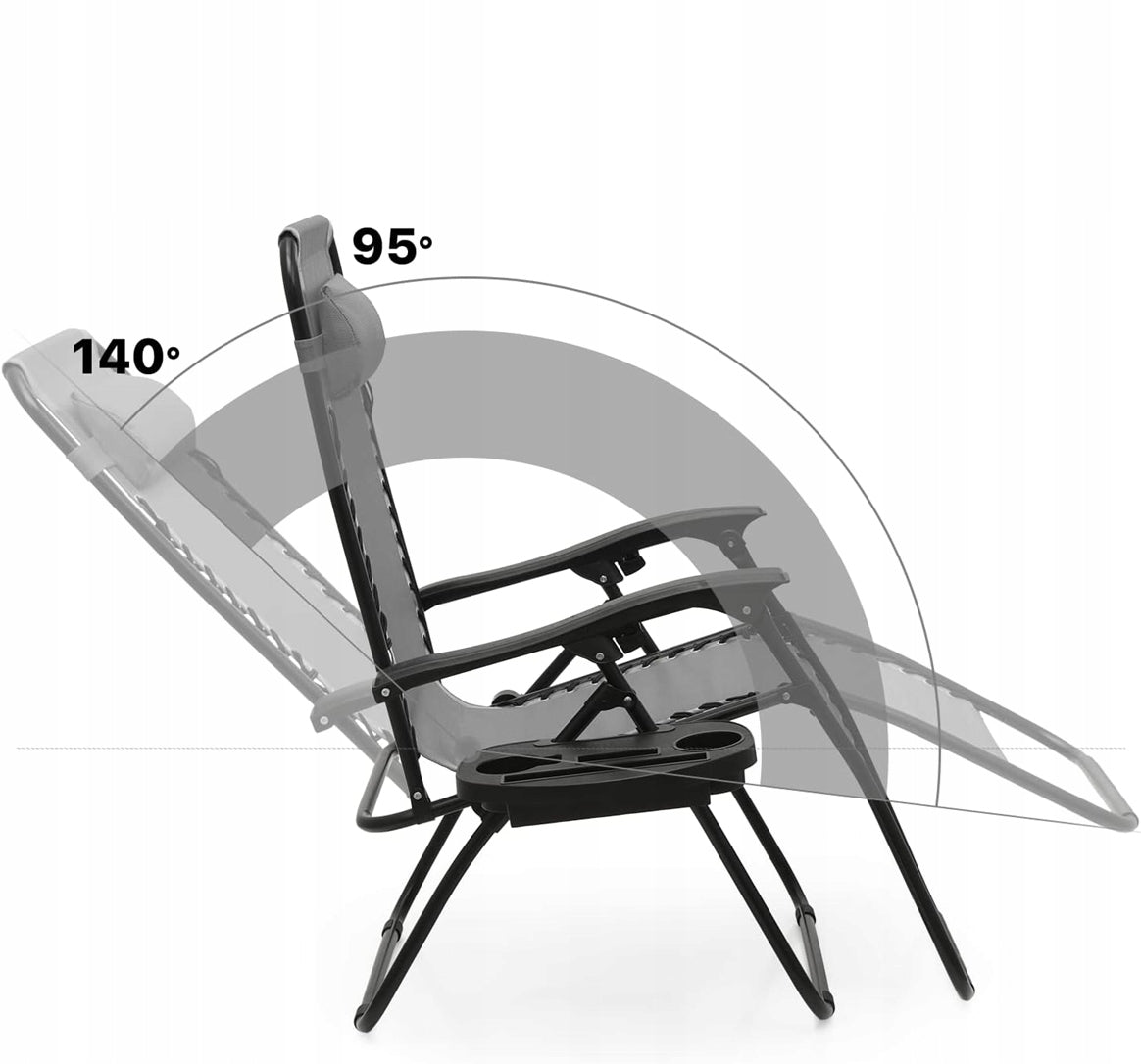 DECKCHAIR ZERO GRAVITY Folding Grey + SHELF Adjustable Comfort XXL Frame material metal