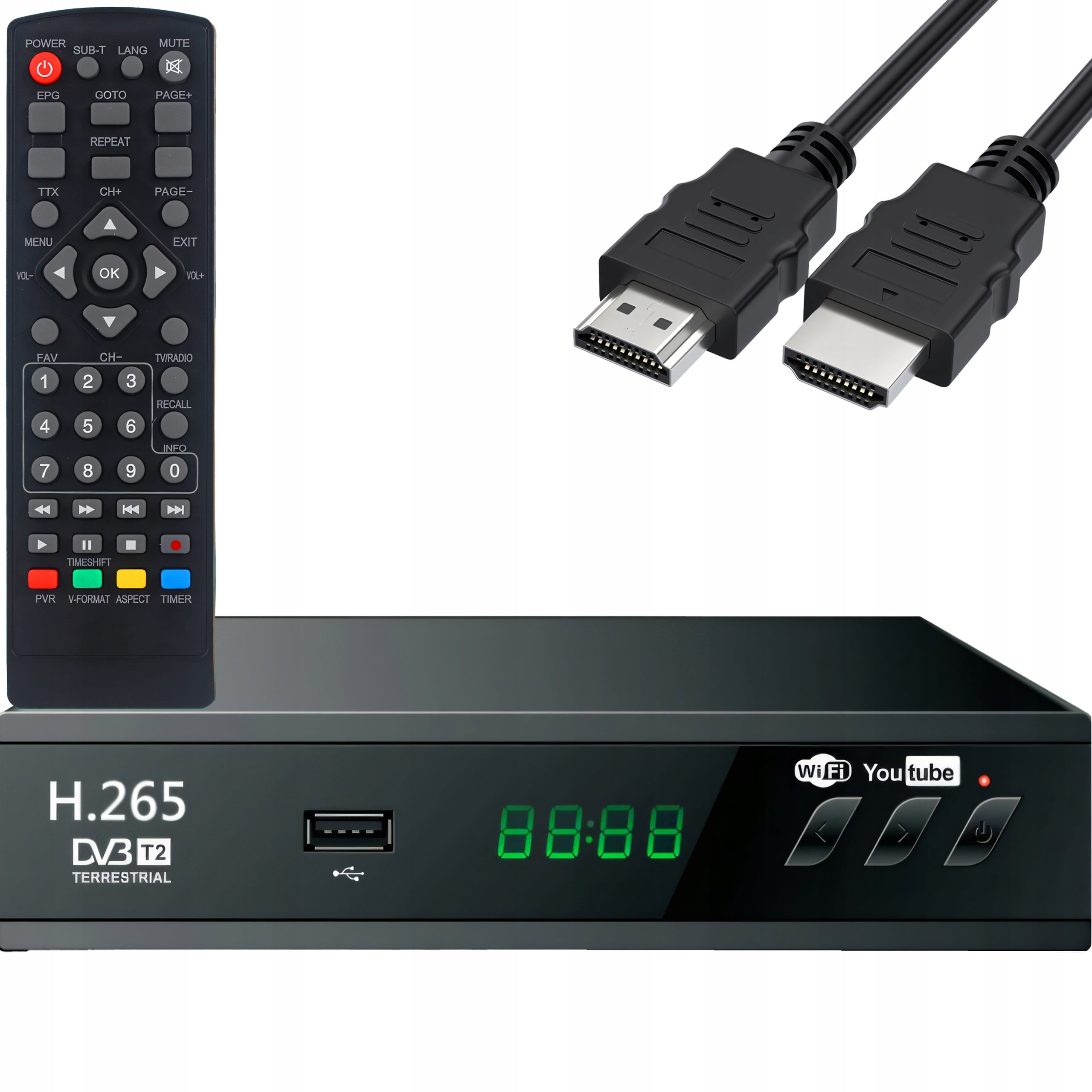 DECODER TERRESTRIAL TV TUNER USB 5V FULL HD DVB-T2 ANTENNA REMOTE CONTROL + HDMI CABLE Manufacturer code ER1238