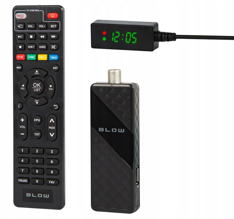 DECODER TUNER TV DVB-T2 HEVC H.265 FULL HD MINI STICK HDMI USB + REMOTE CONTROL Color black