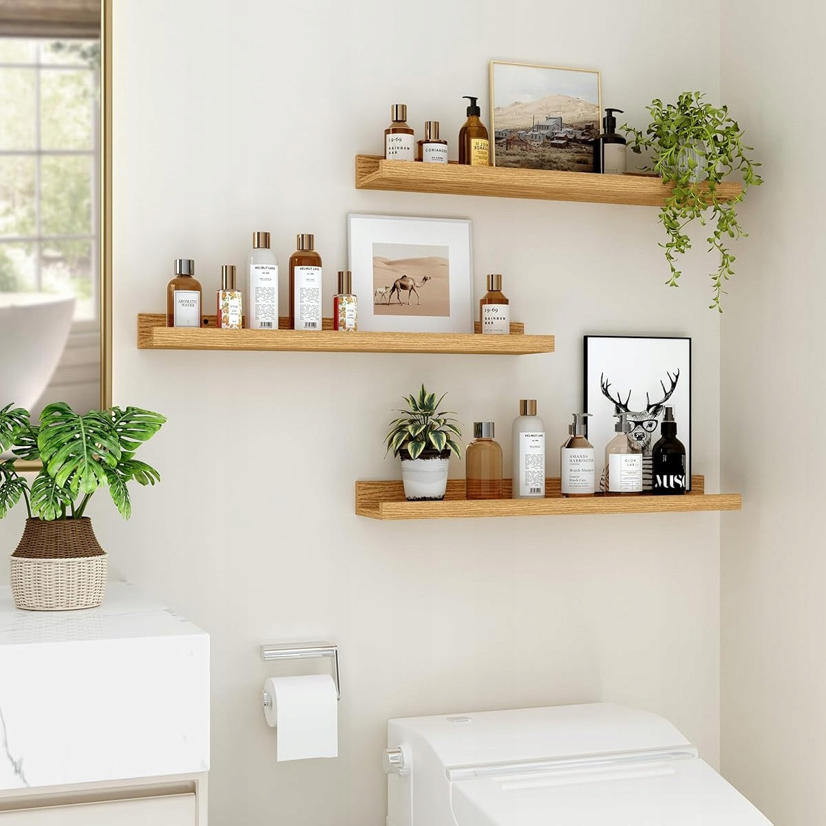 DECORATIVE WALL SHELVES 2 PIECES 60 CM BAMBOO FOR COSMETICS PLANTS Brand no brand