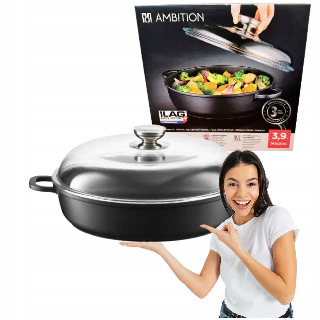 DEEP MAGNATE PAN WITH LID 28 CM ALUMINUM GAS INDUCTION AMBITION