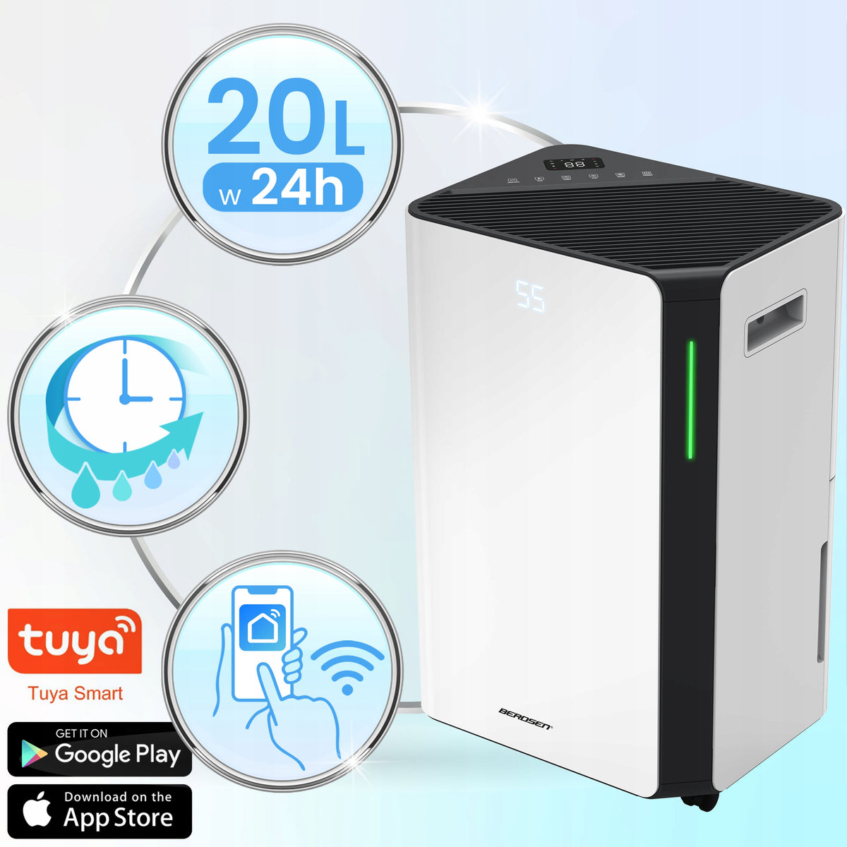 DEHUMIDIFIER MOISTURE ABSORBER 20L/24H HYGROSTAT TIMER WI-FI TUYA Packaging status original
