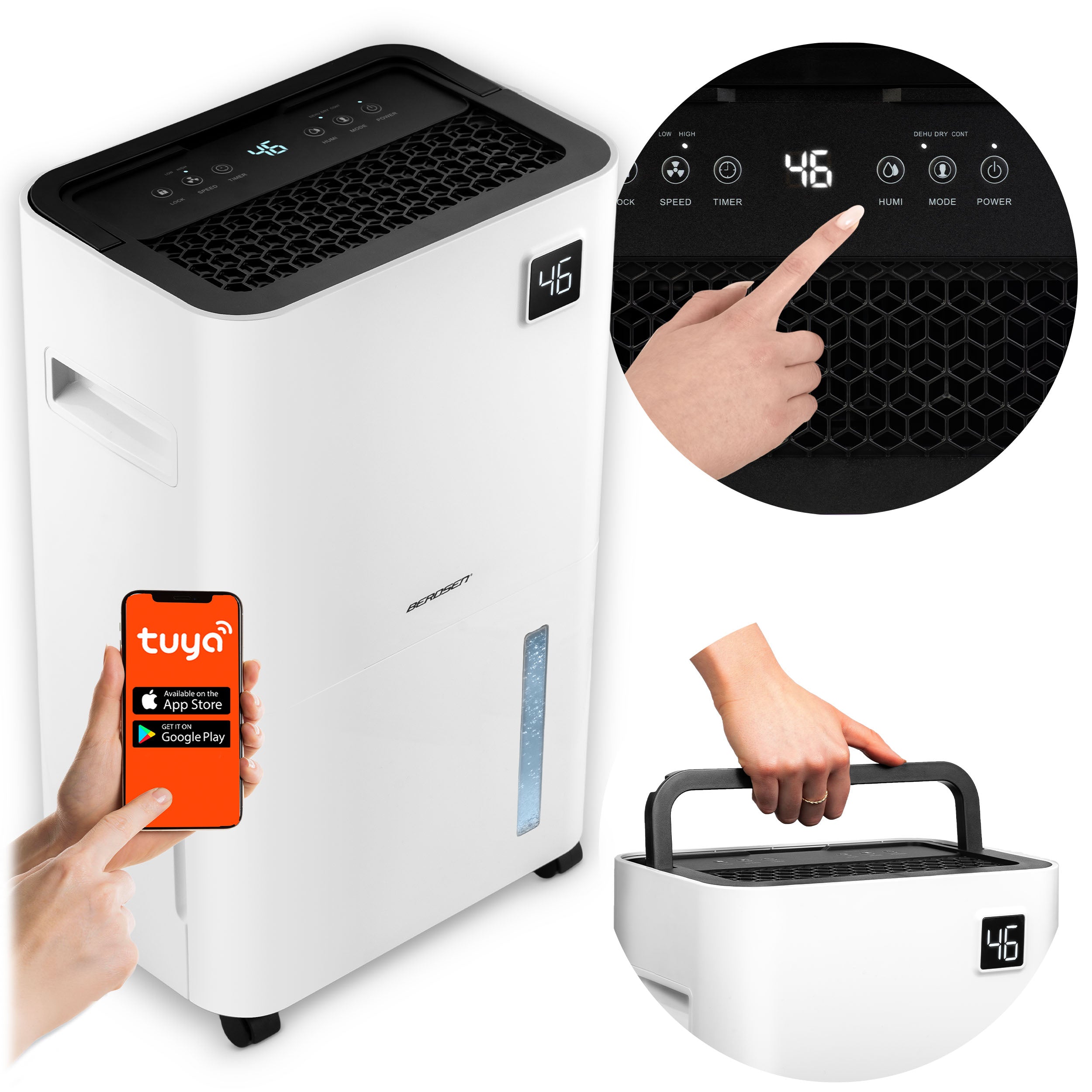 DEHUMIDIFIER MOISTURE ABSORBER 20L/24H HYGROSTAT TIMER WI-FI TUYA