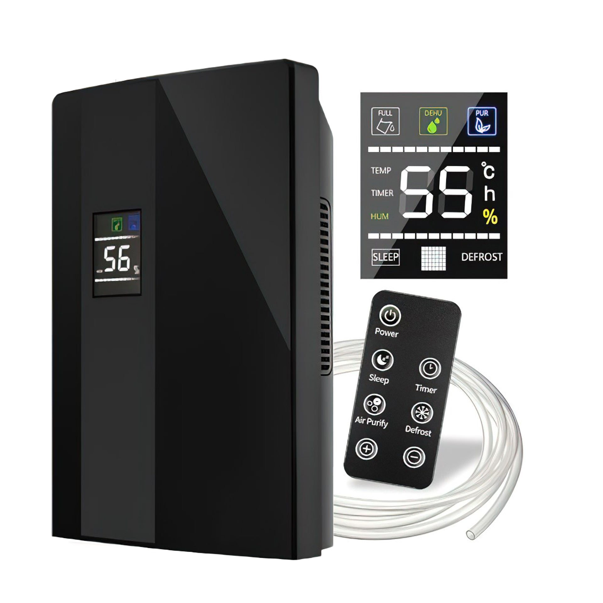 DEHUMIDIFIER MOISTURE ABSORBER 65W 2L BLACK LCD REMOTE CONTROL HYGROSTAT