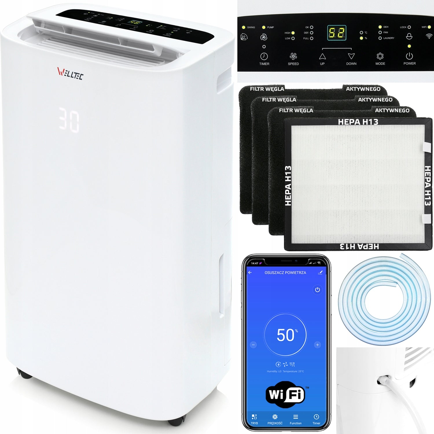 DEHUMIDIFIER WELLTEC DHN20 3in1 up to 40m² 20l/24h WiFi HEPA H13 PUMP