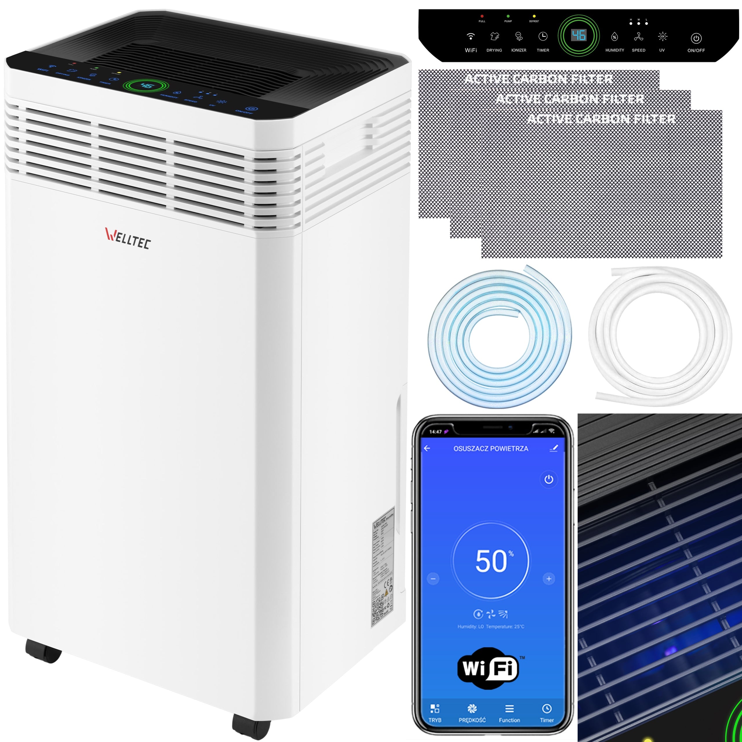 DEHUMIDIFIER WELLTEC DHN60 3in1 up to 140m² 60l/24h WiFi UV LAMP PUMP