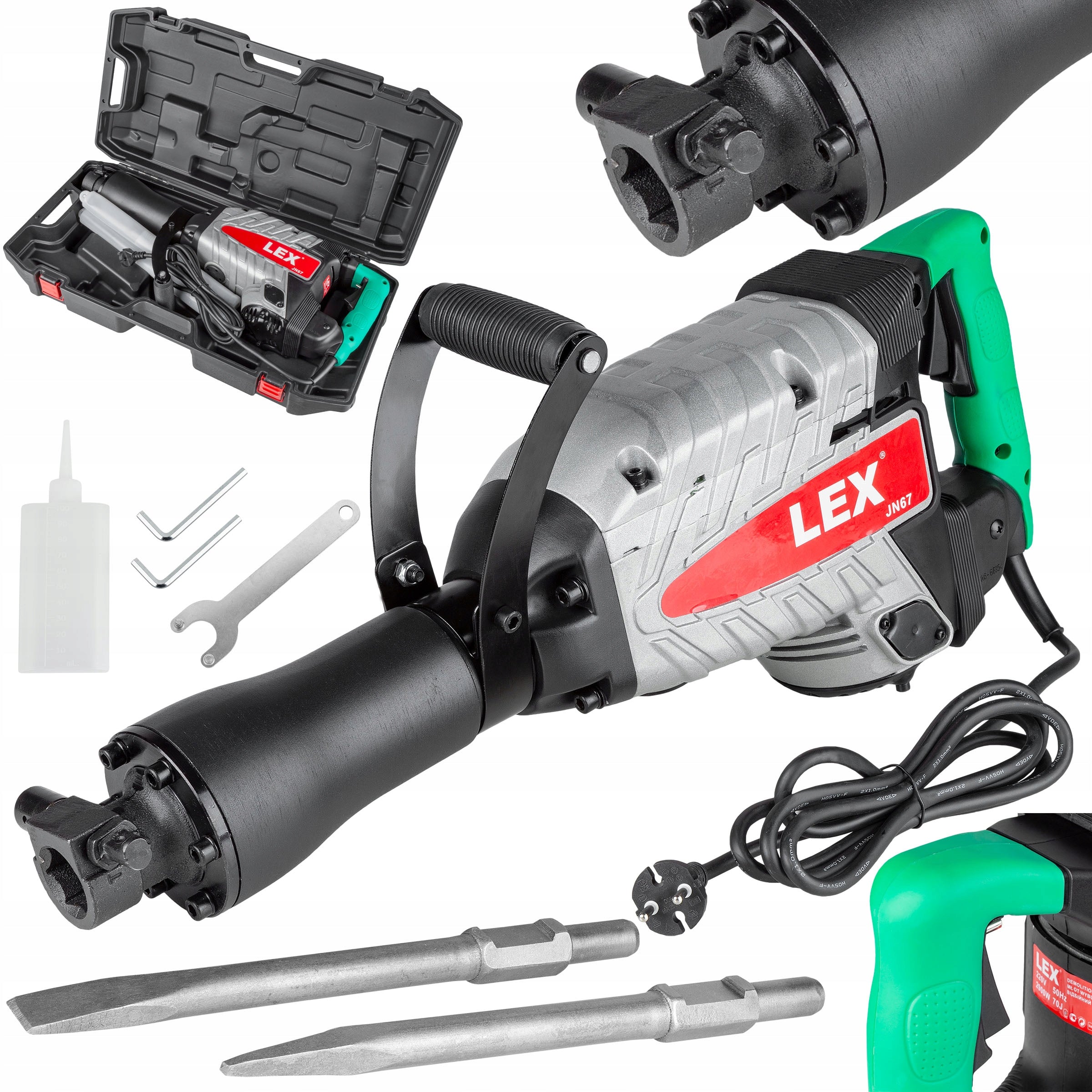 DEMOLITION HAMMER IMPACT HAMMER FORGING HEX 70J CHISELS INCLUDED SUITCASE SDS