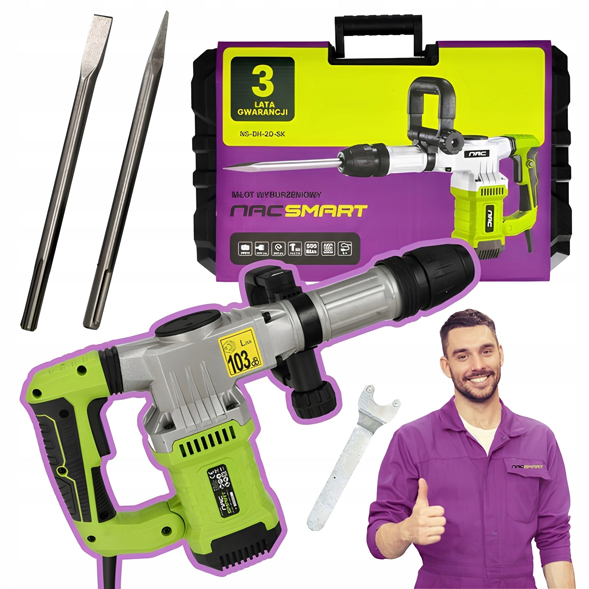 DEMOLITION HAMMER NAC SMART IN CASE 20J 1300W CHISEL ADJUSTMENT SDS MAX