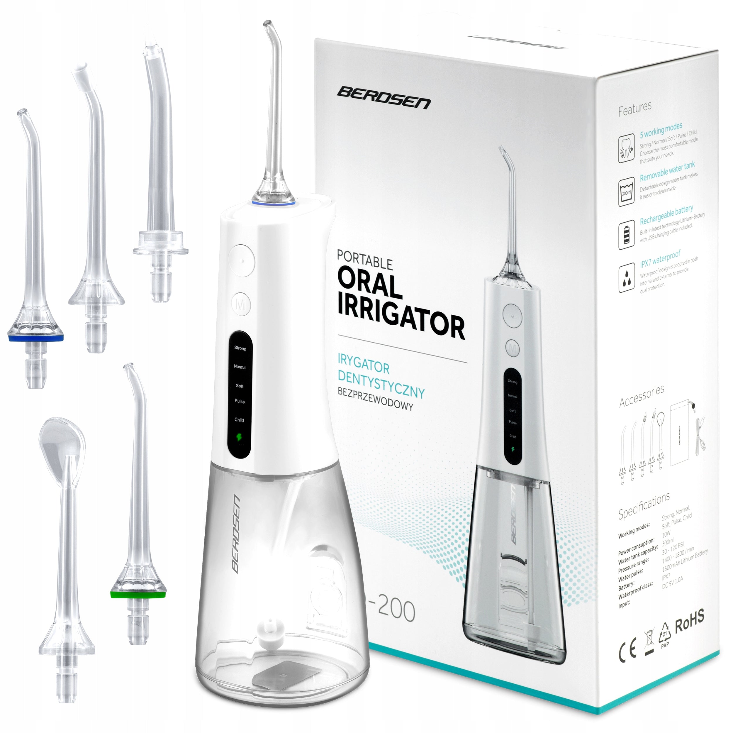 DENTAL IRRIGATOR FOR TEETH WIRELESS 5 Modes 5 Tips Model 320000