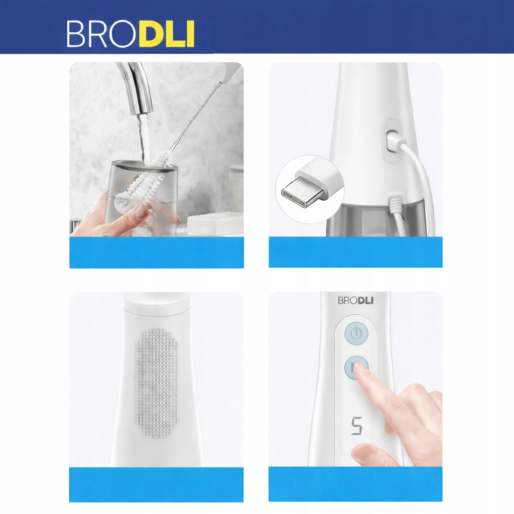 DENTAL IRRIGATOR WIRELESS 9 MODES CASE 5 TIPS Brand Brodli