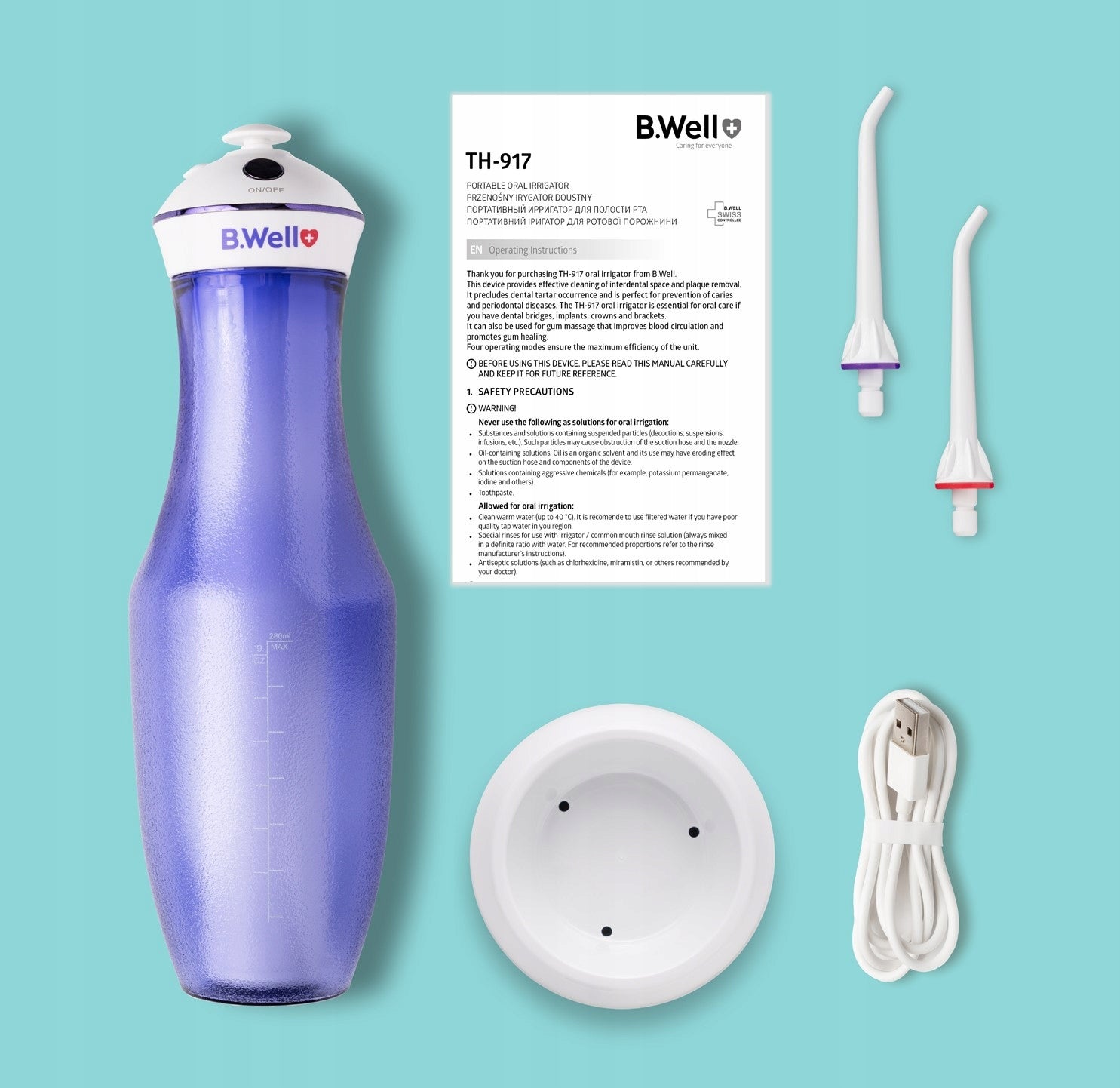 DENTAL IRRIGATOR WIRELESS INDUCTION B.WELL PROFESSIONAL Color blue