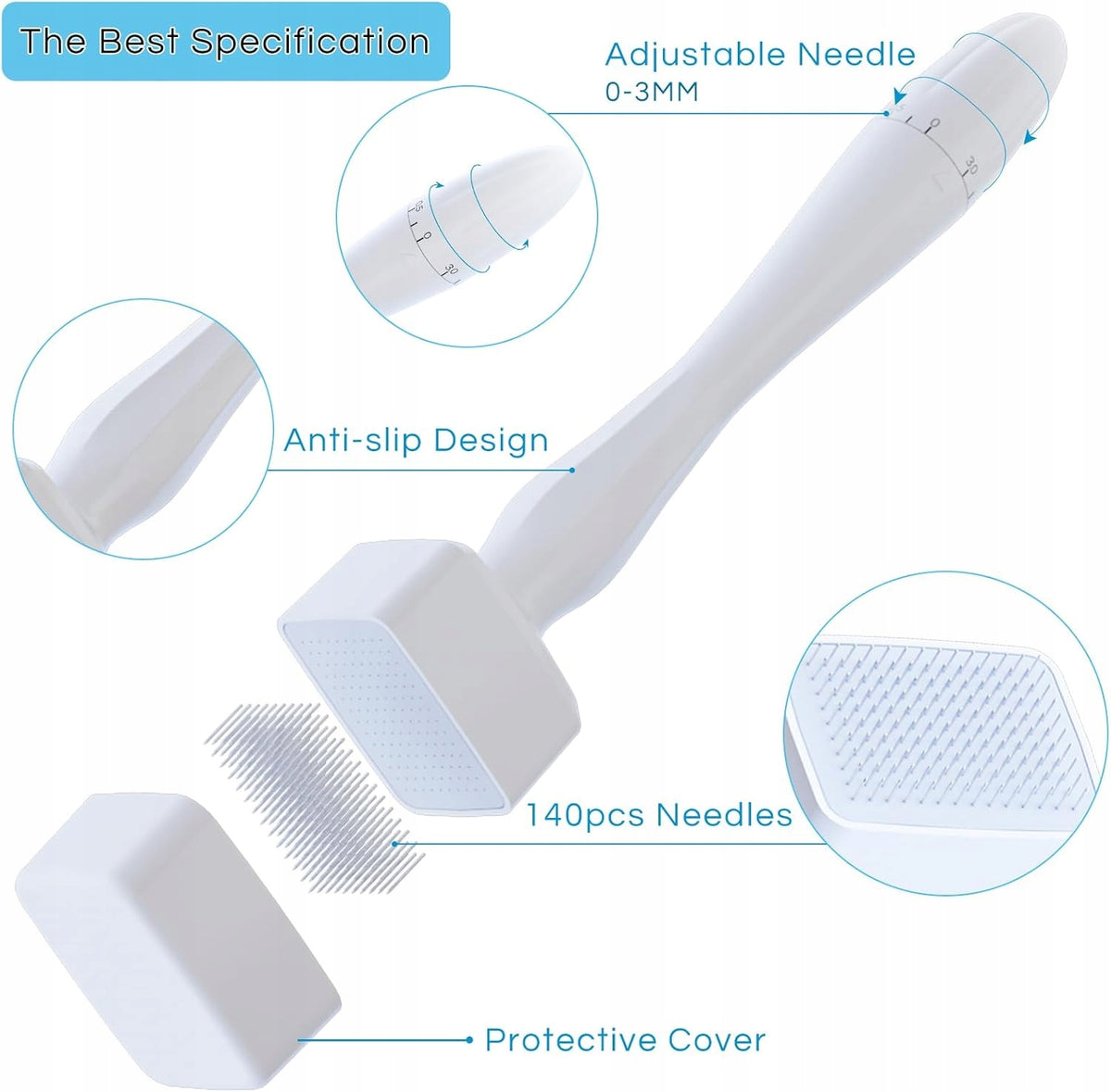DERMASTAMP FOR MICRONEEDLING ADJUSTABLE 0 TO 3 MM 140 TITANIUM NEEDLES Brand no brand