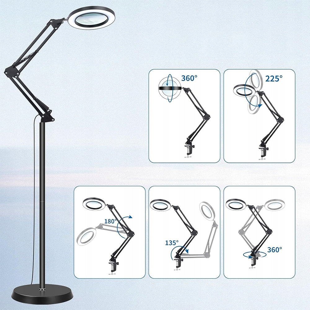 DERMATOLOGICAL COSMETIC LAMP WITH MAGNIFYING GLASS FOR EYELASHES, STANDING LED NAILS Color black