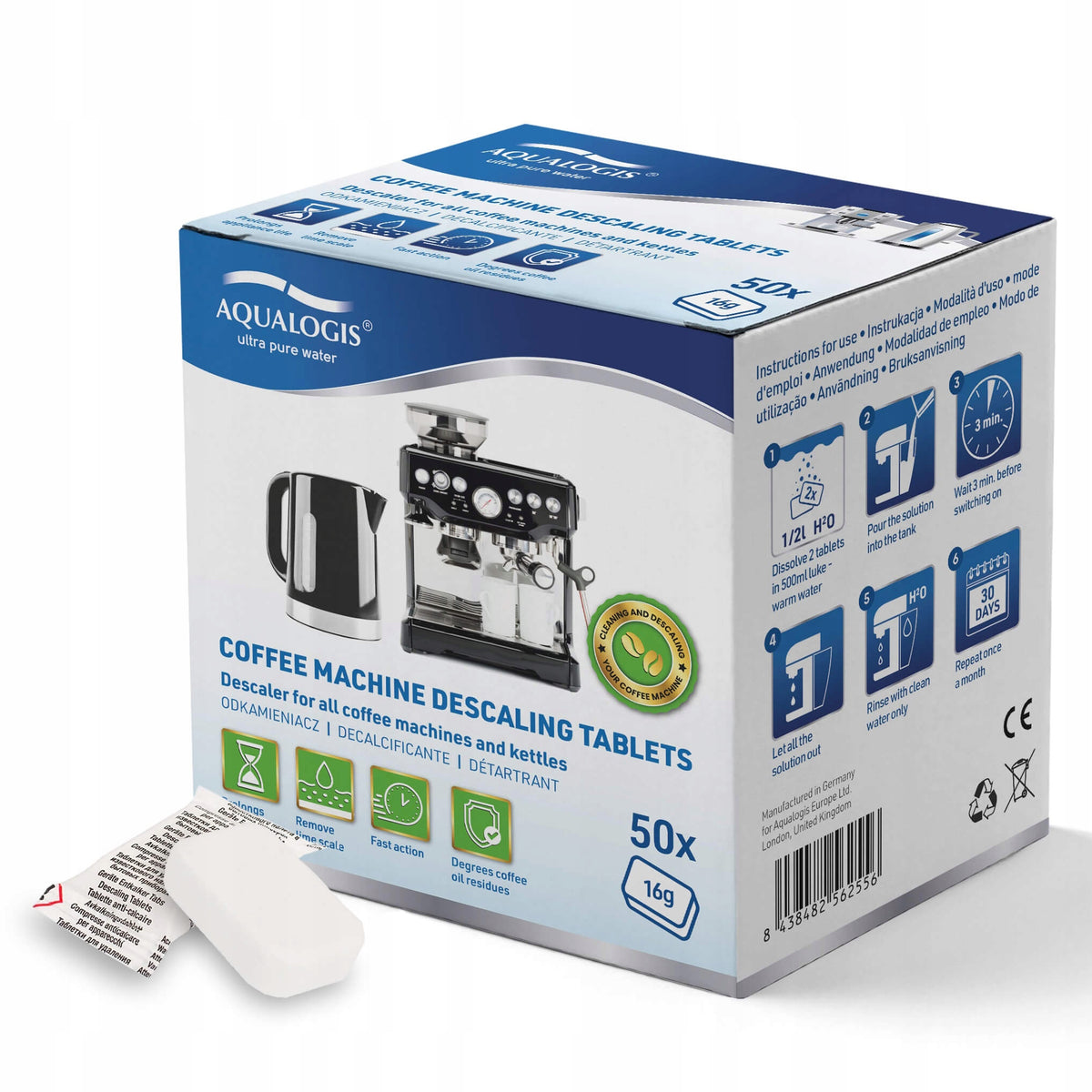 DESCALER TABLETS FOR COFFEE MAKER AQUALOGIS DESCALING DECALC 50 pieces Packaging status original