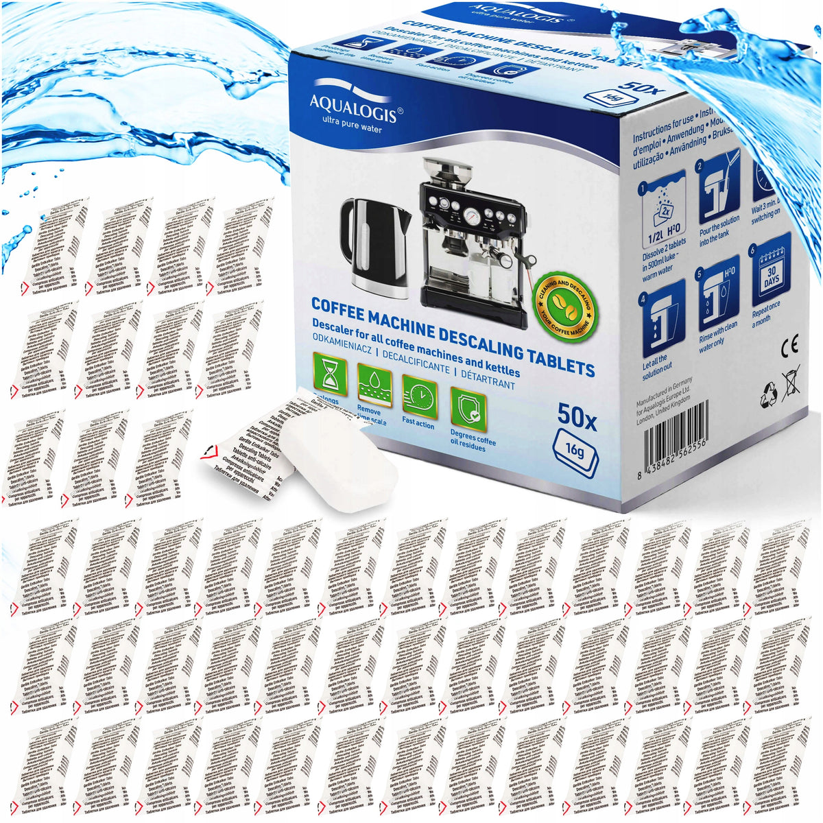 DESCALER TABLETS FOR COFFEE MAKER AQUALOGIS DESCALING DECALC 50 pieces