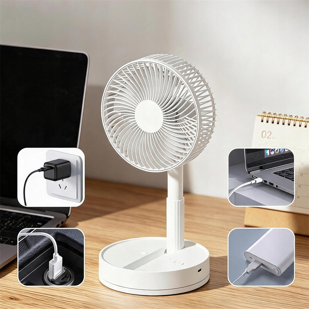 DESK FAN WIRELESS MINI WINDMILL STANDING USB BATTERY FOLDABLE Packaging status original