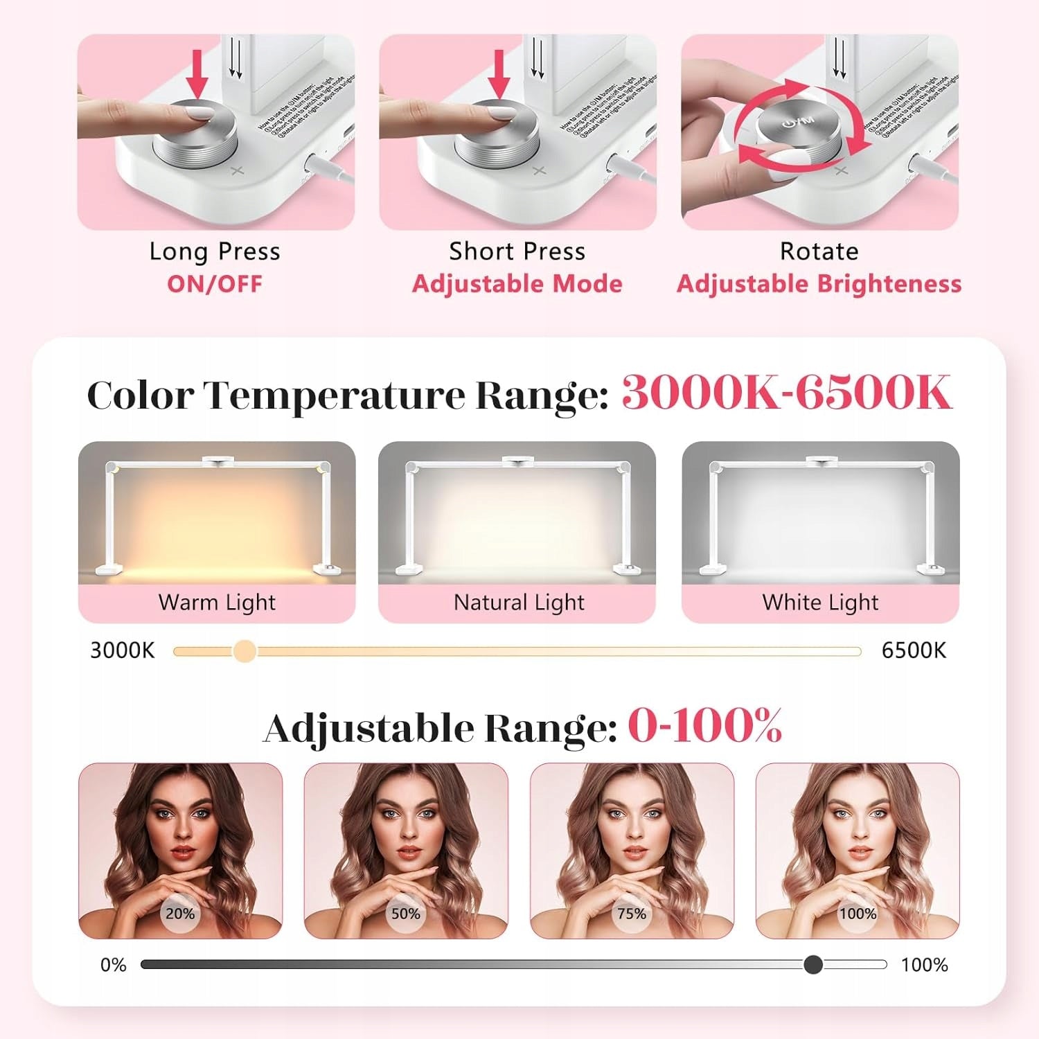 DESK LAMP RECTANGULAR LED 86CM ADJUSTABLE FOR MANICURE TATTOO EYELASHES Packaging status original