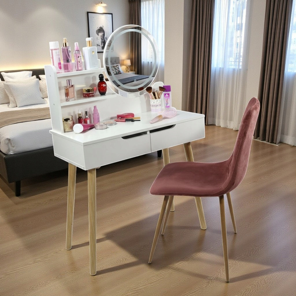 DESK WITH MIRROR LED SCANDINAVIAN DRESSING TABLE GLAMOUR COSMETIC MAKE-UP Furniture depth 40 cm